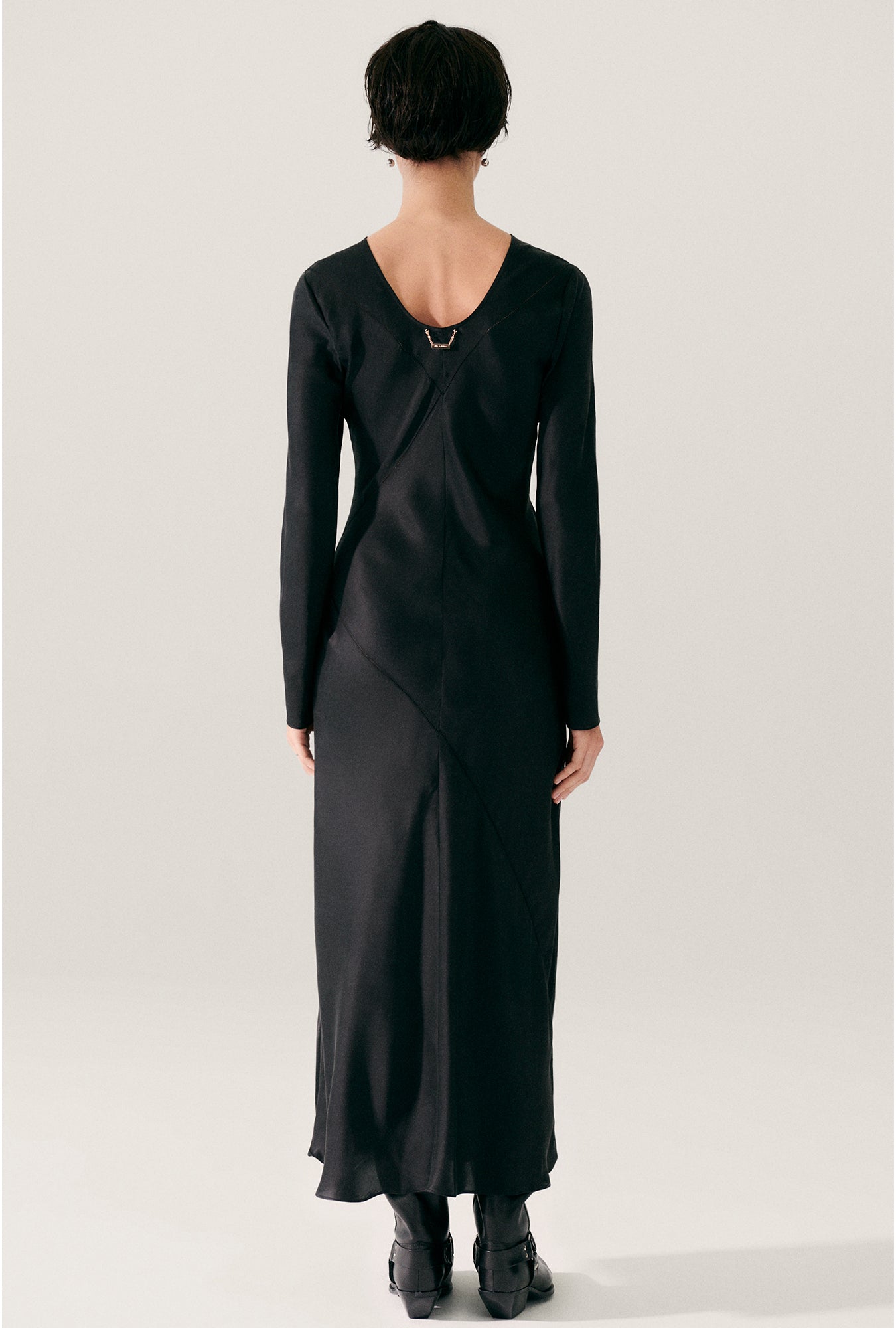 Splice Full Sleeve Bias Dress Black