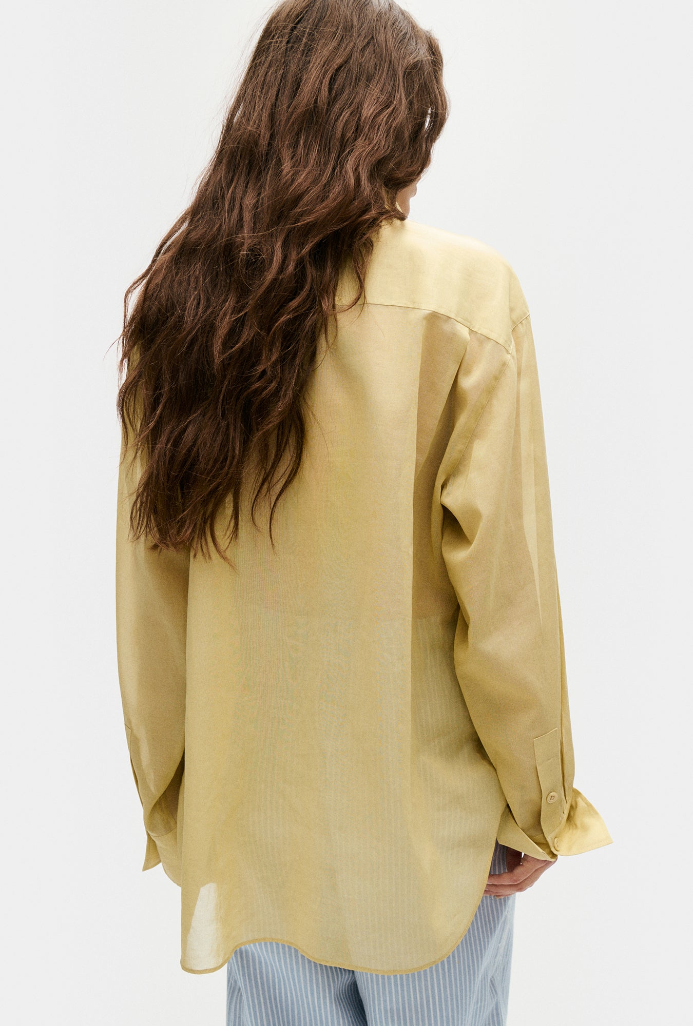 Sheer Cotton Pleated Yoke Shirt Shell