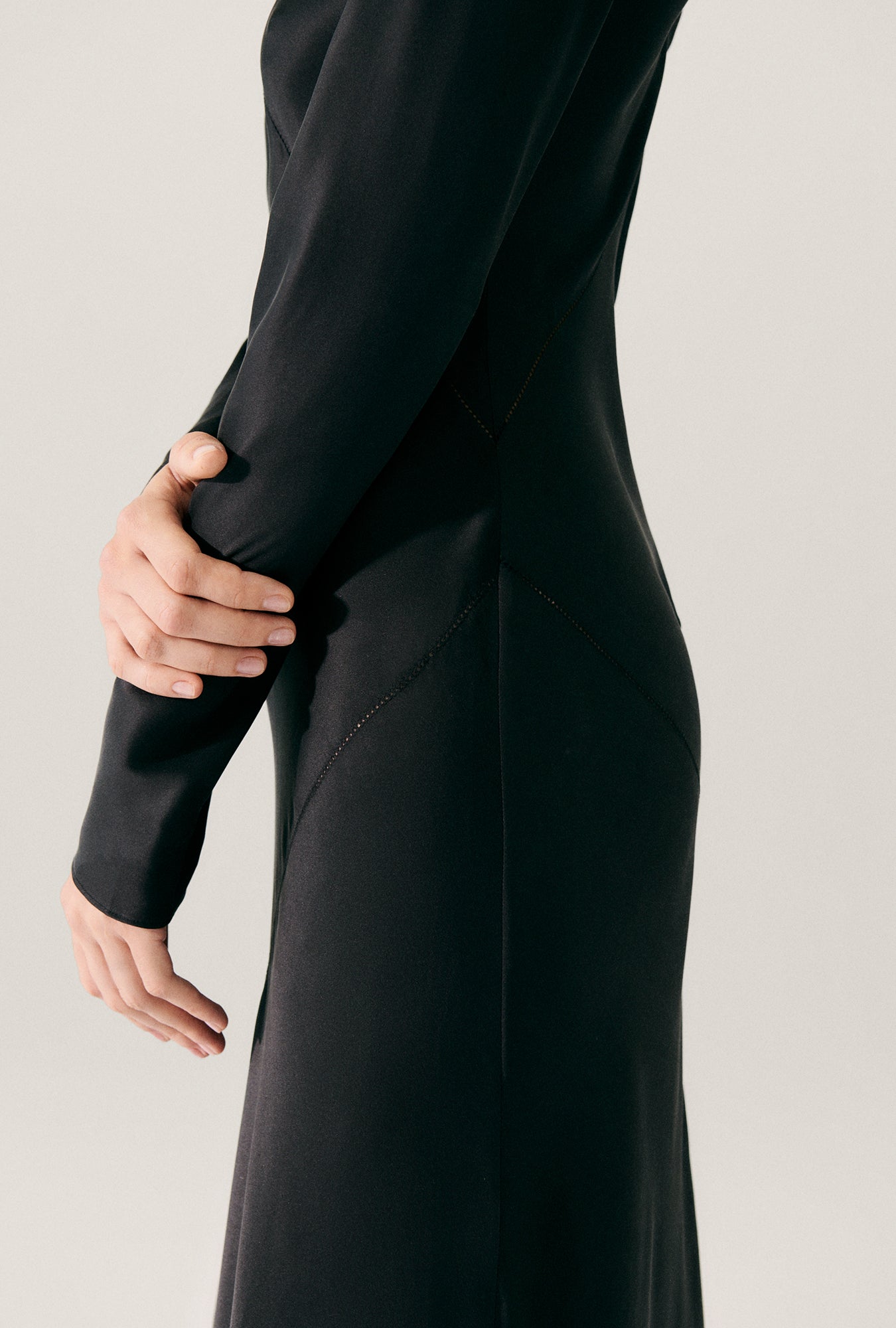 Splice Full Sleeve Bias Dress Black