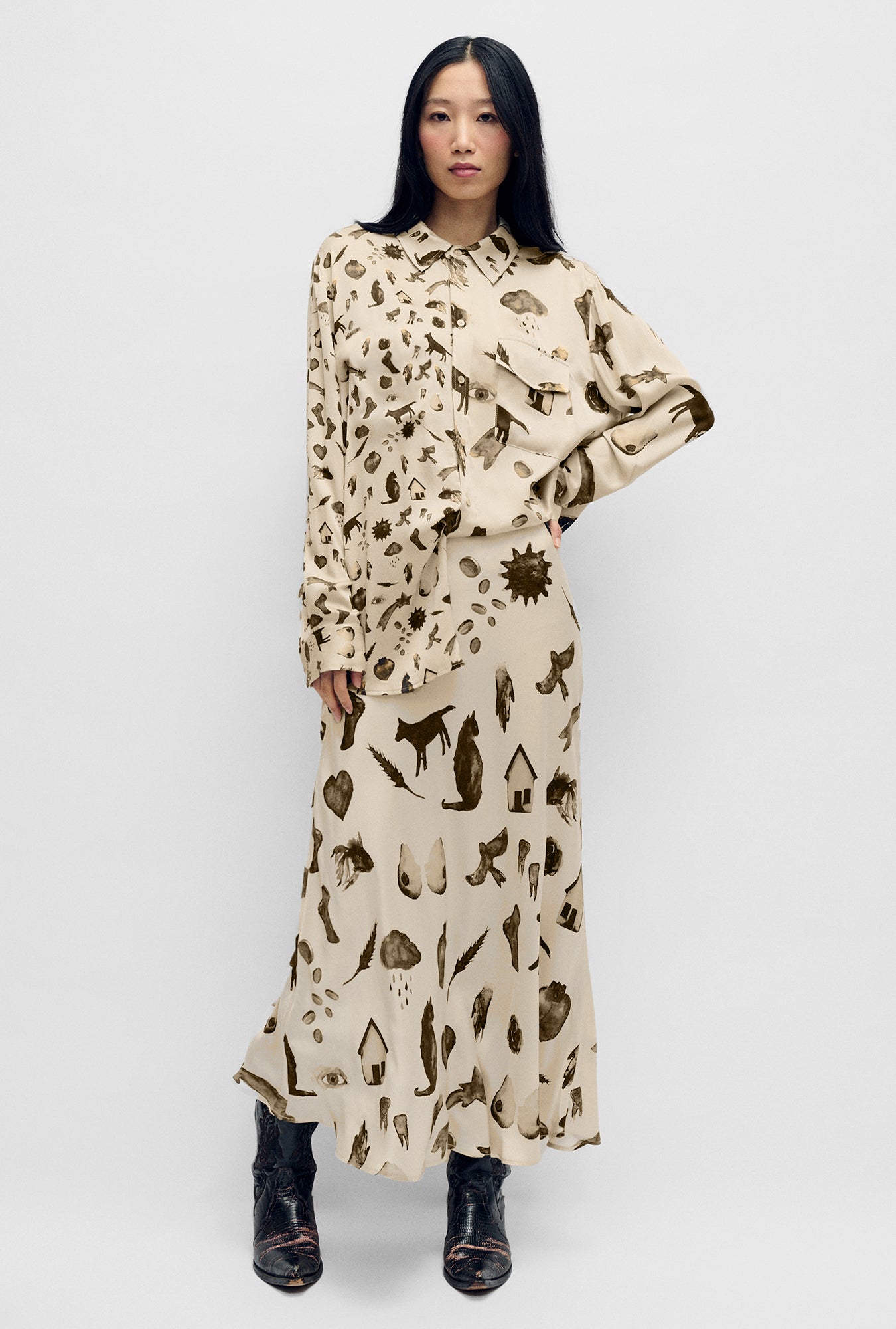 LONG BIAS CUT SKIRT MIRACLES HAZELNUT