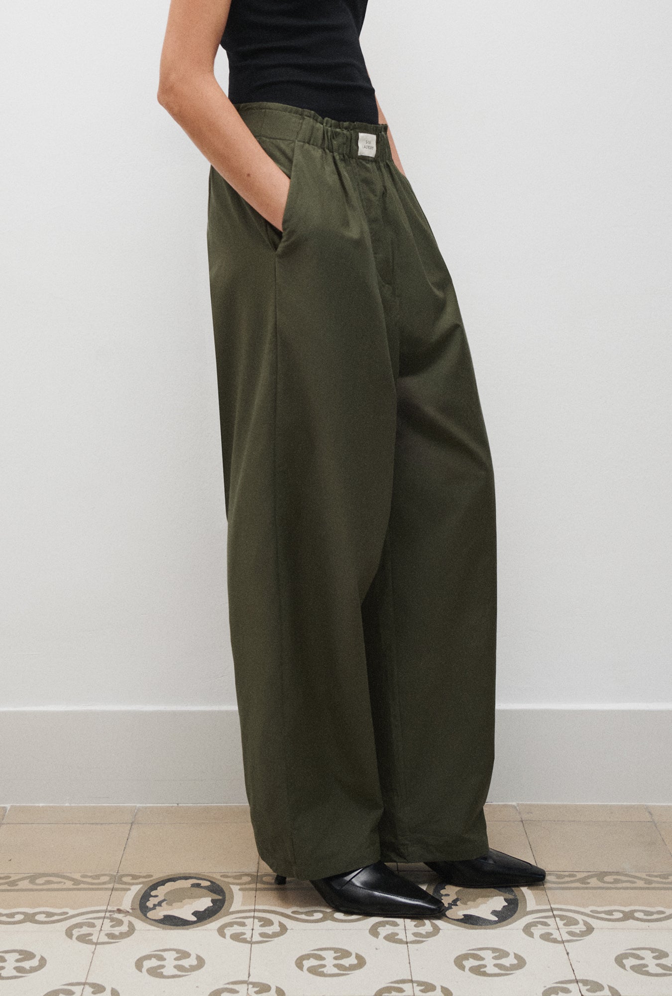 Cotton Silk Paper Bag Pants Pine