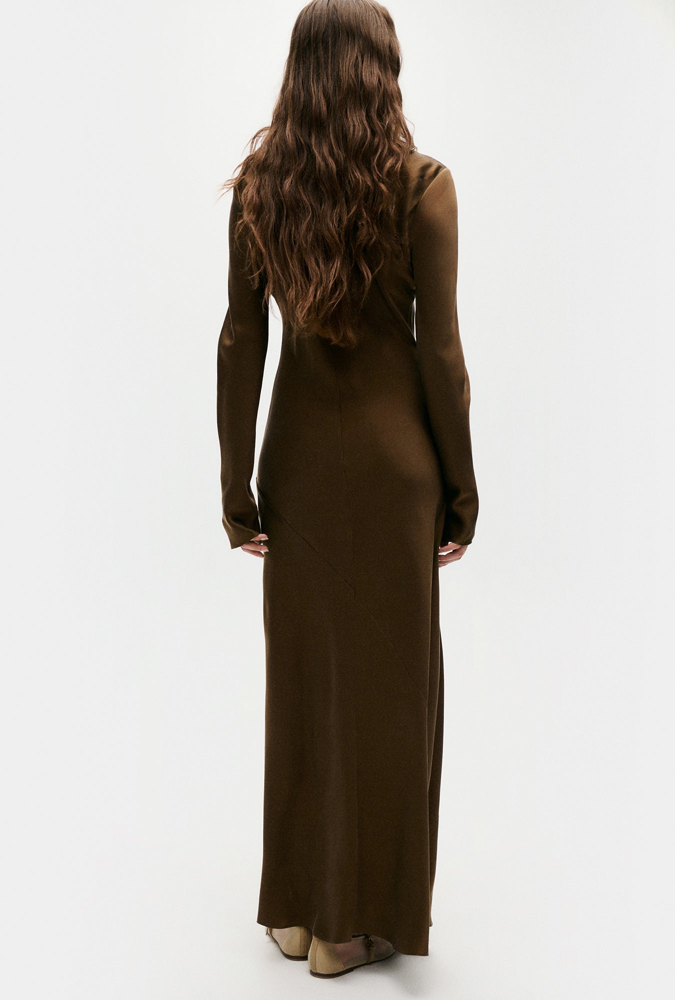 Full Sleeve Bias Dress Dark Earth