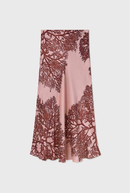 LONG BIAS CUT SKIRT PRESSED CORAL