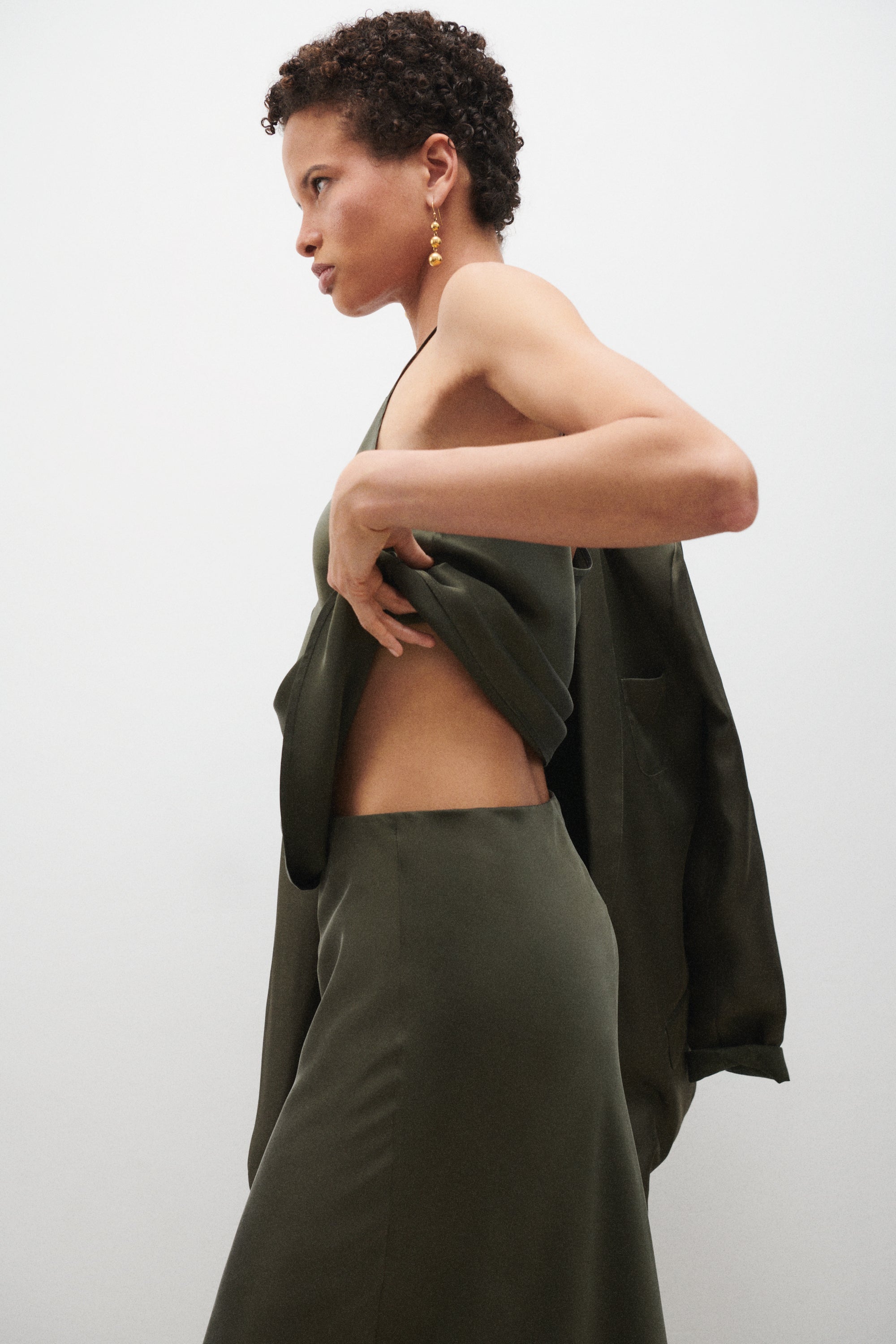 Long Bias Cut Skirt Pine