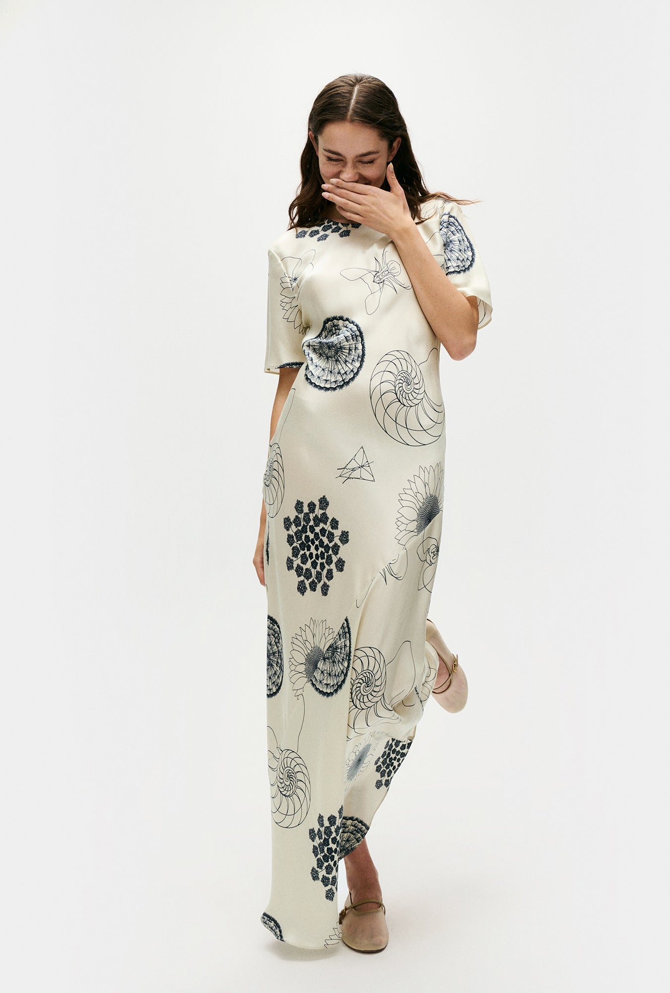 Short Sleeve Bias Dress Fibonacci Off-White