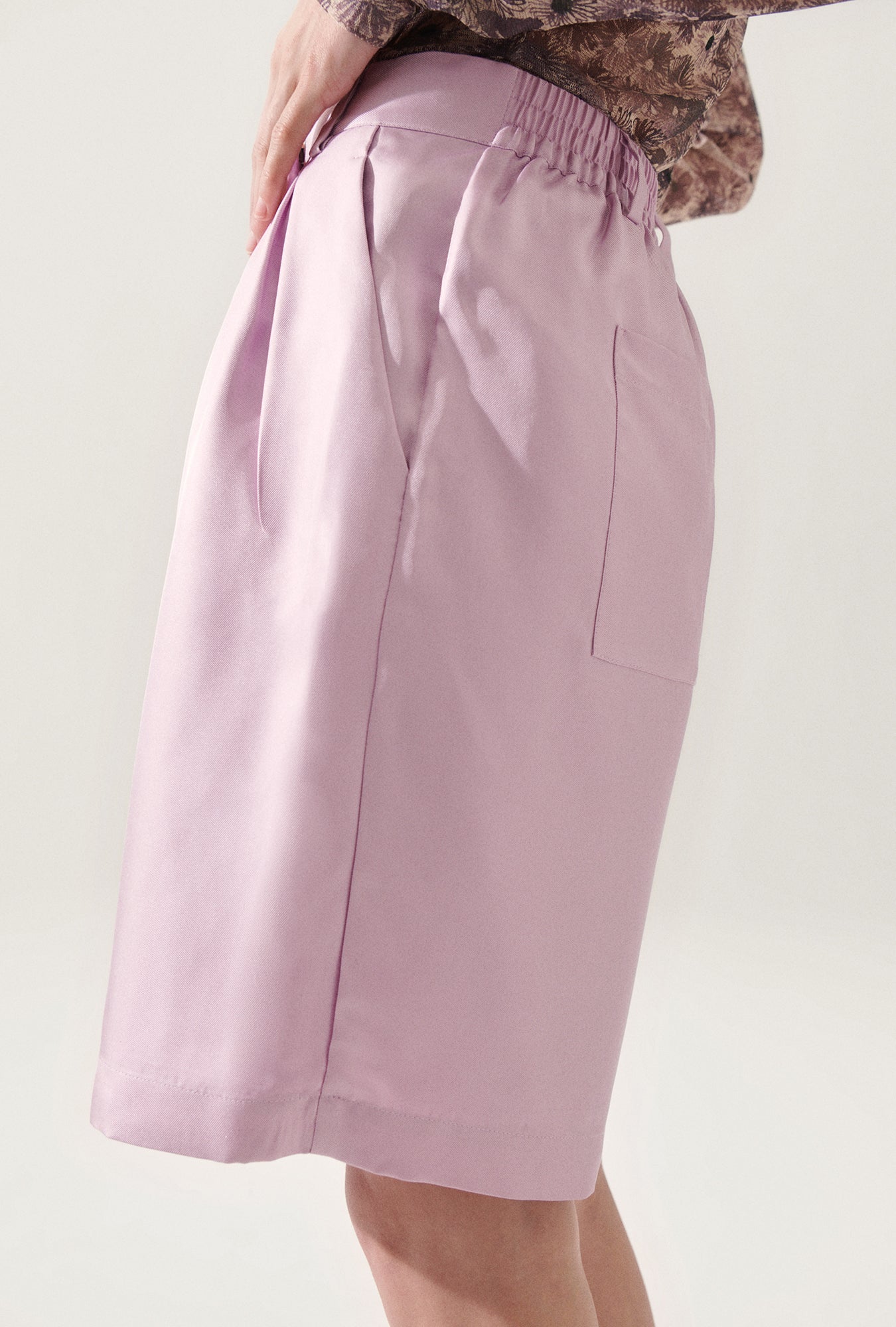 Twill Double Pleated Shorts Lilac