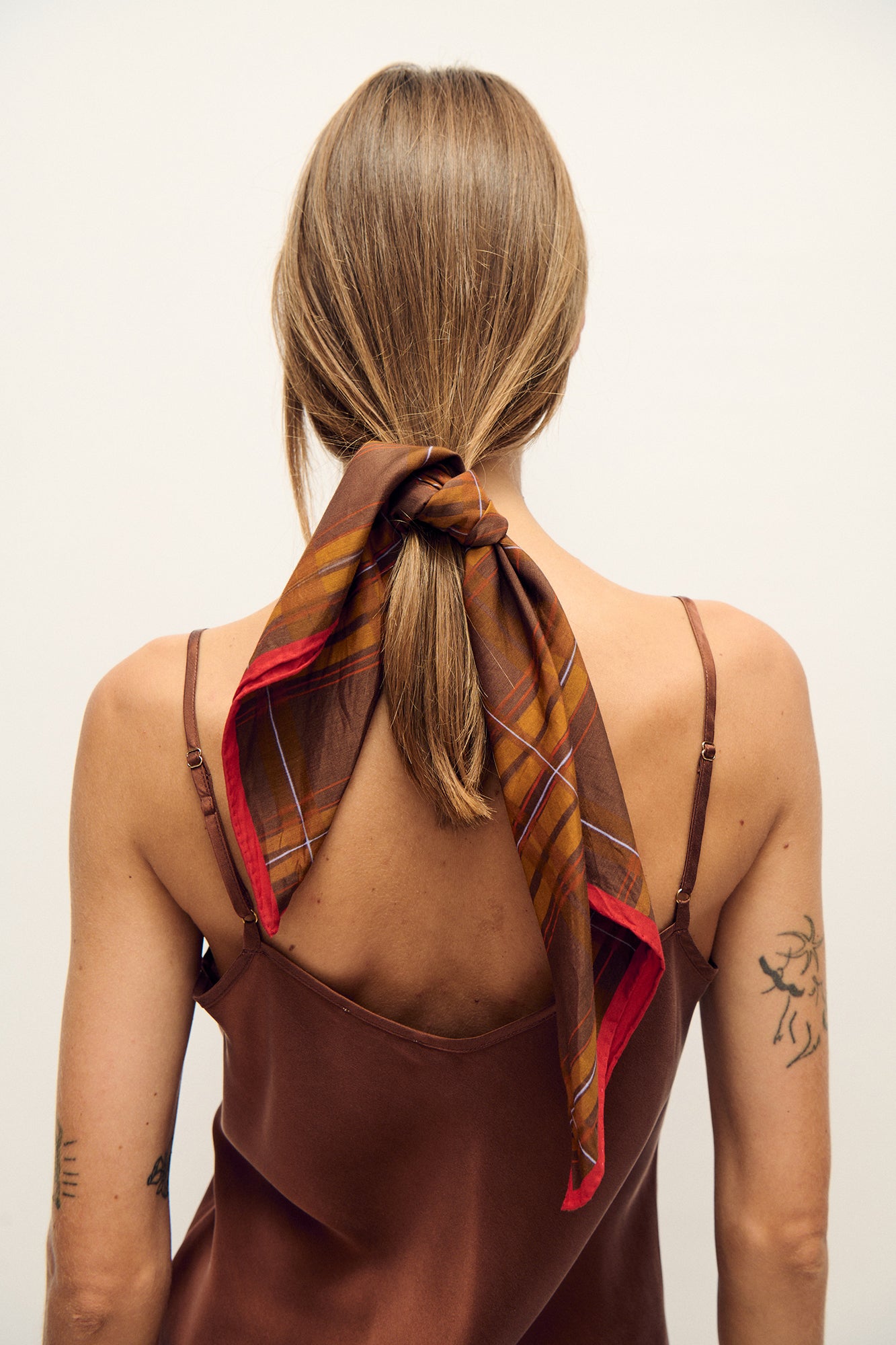 COTTON SILK SCARF ROOT PLAID