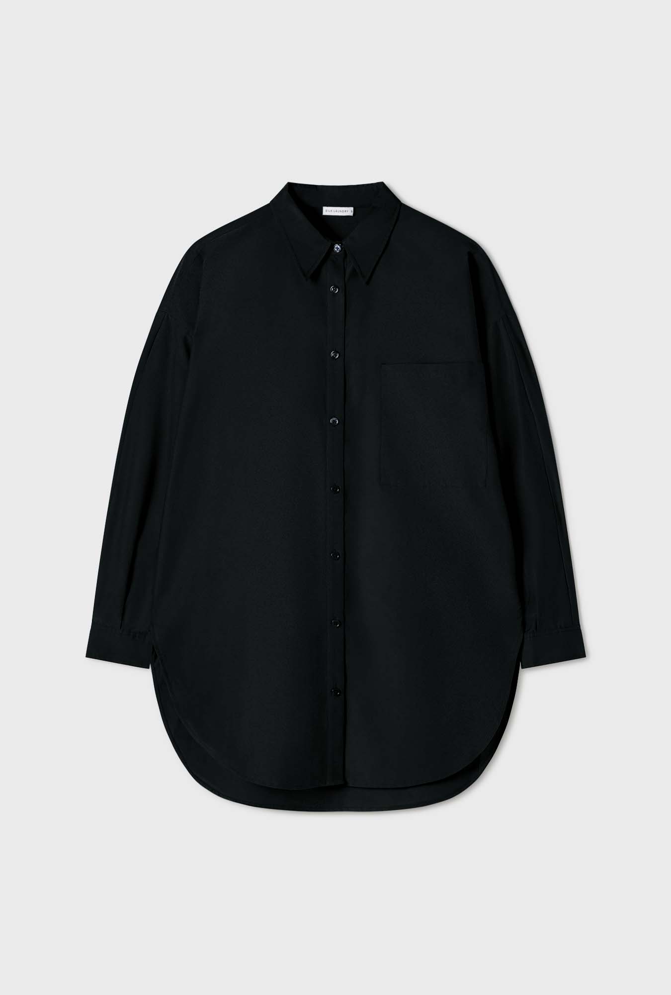 Cotton Silk Round Shirt Black