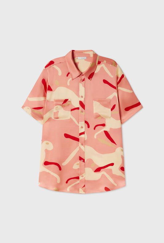 Short Sleeve Boyfriend Shirt Rabbit Amaranth