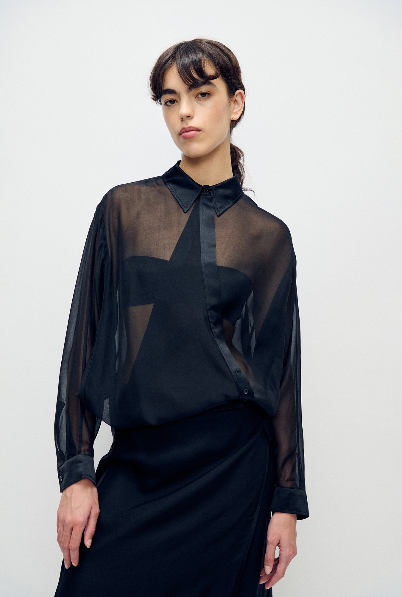Chiffon Crossover Shirt Black
