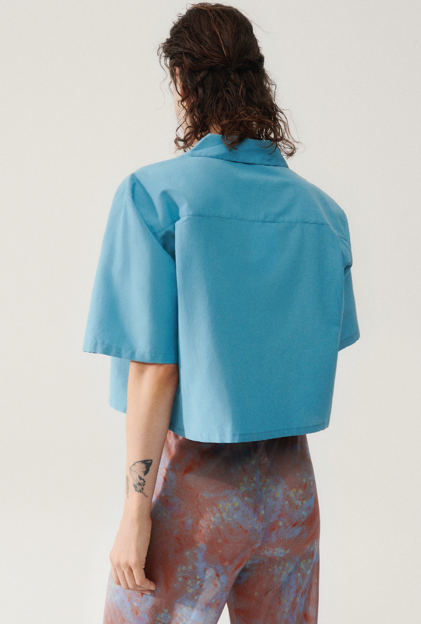 COTTON SILK CROPPED CAMP SHIRT LAKE