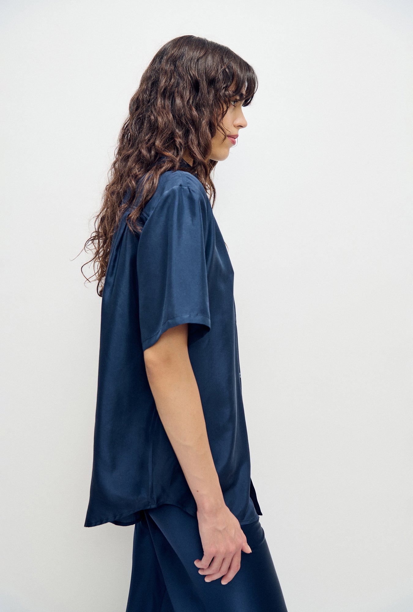 Habotai Short Sleeve Boyfriend Shirt Midnight
