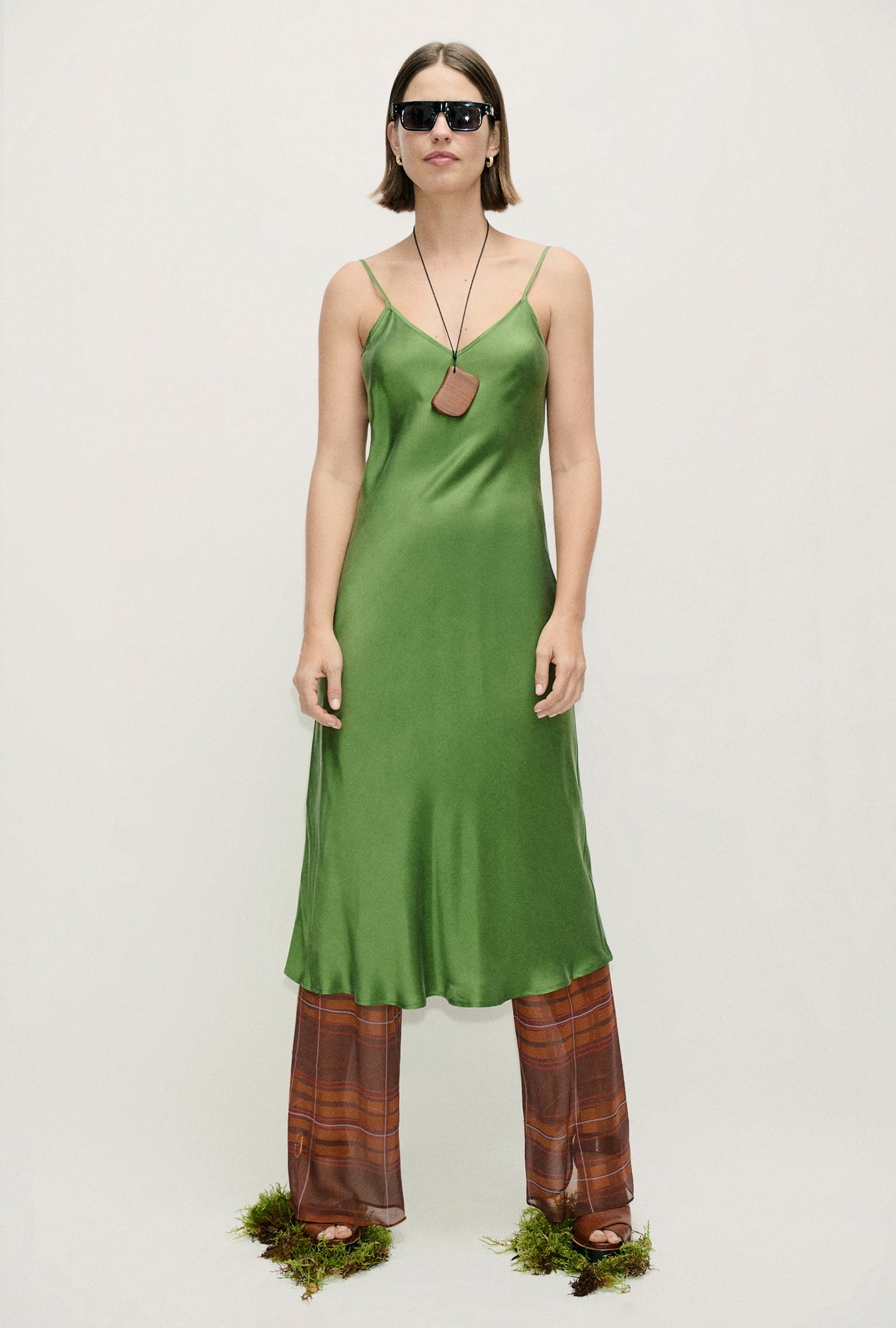 CHIFFON BIAS CUT PANTS ROOT PLAID