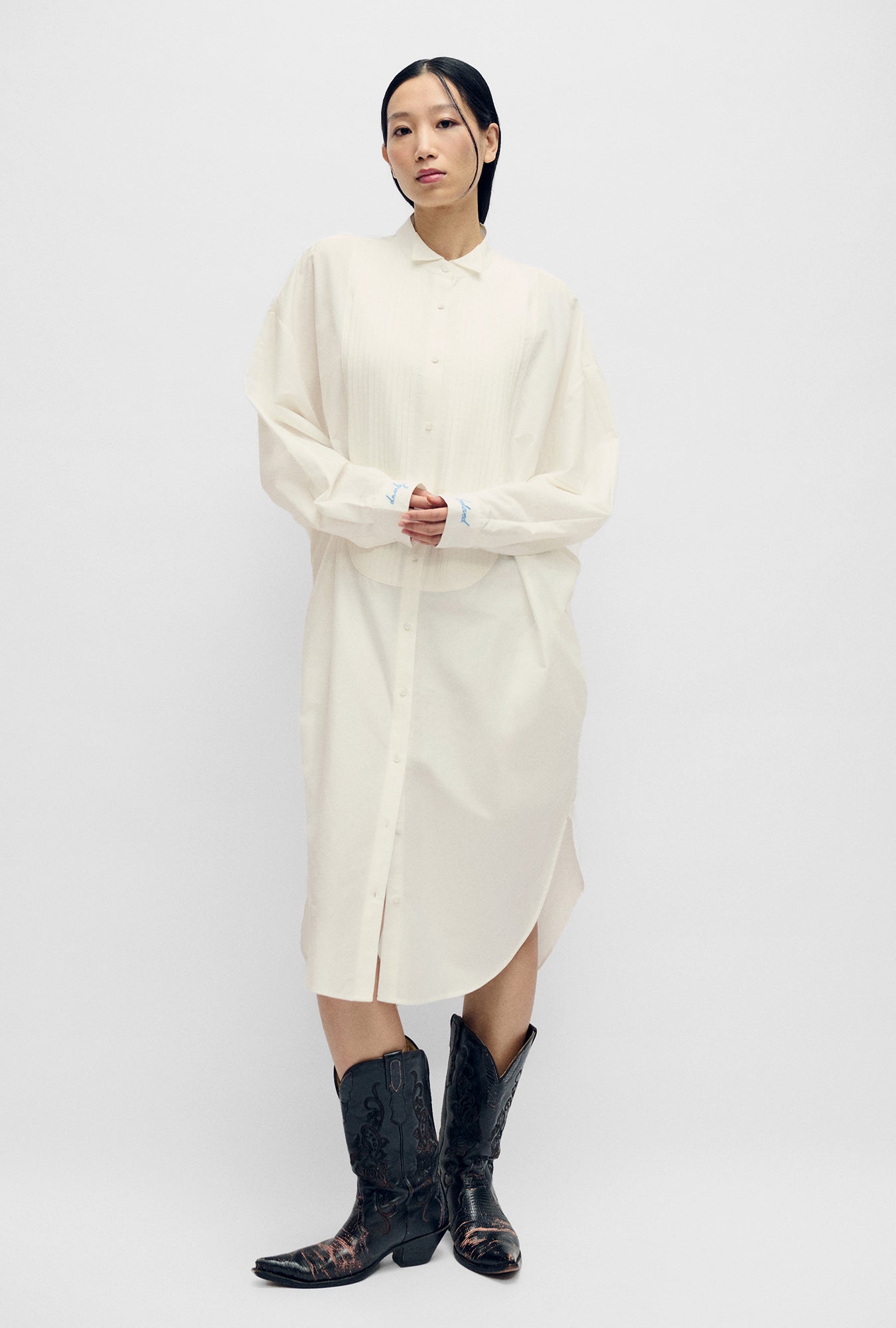 Round Tux Shirt Dress White