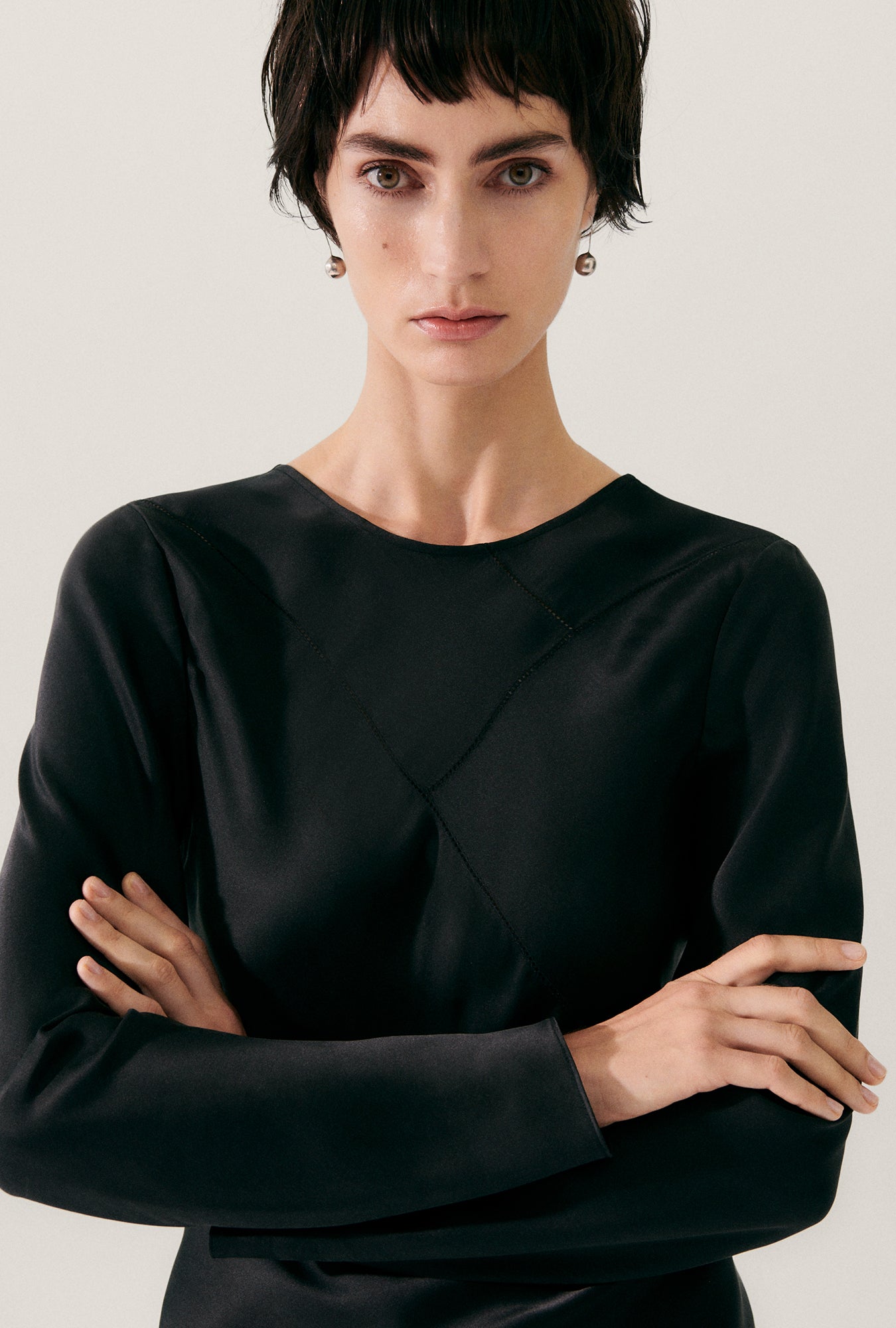 Splice Full Sleeve Bias Dress Black