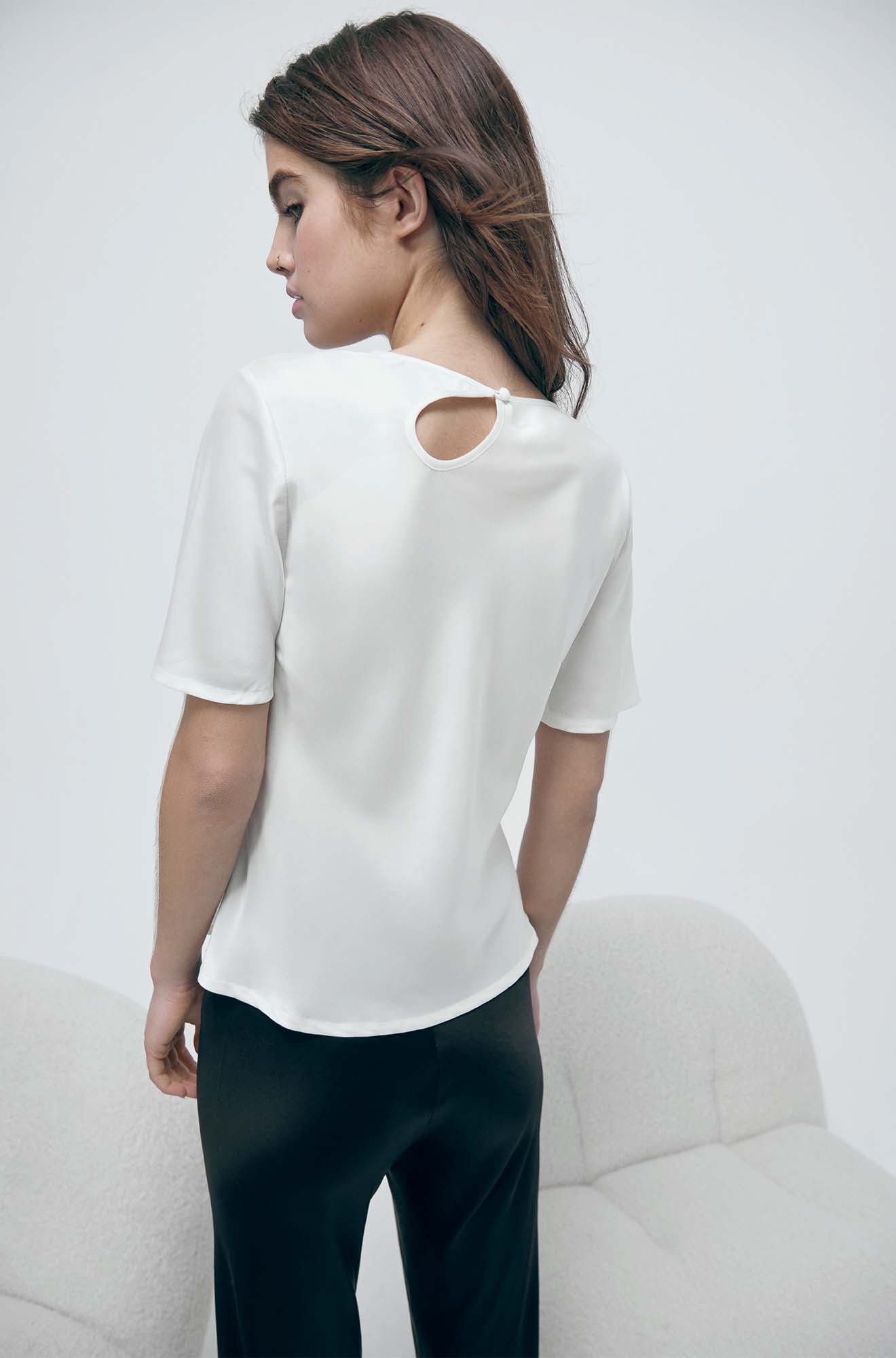 Short Sleeve Bias Top White