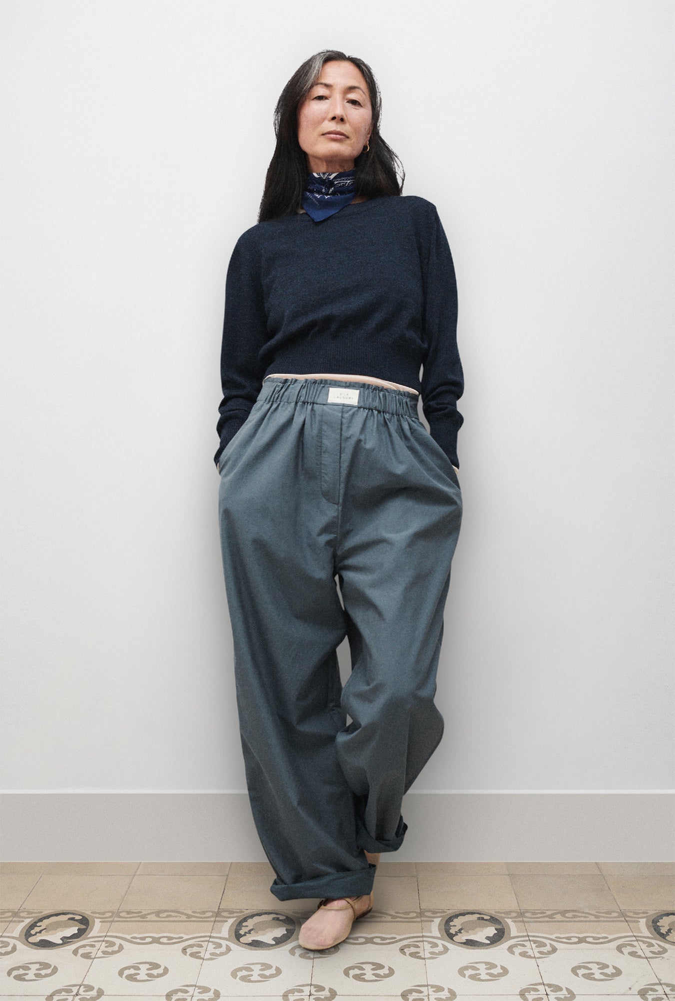 COTTON SILK PAPER BAG PANTS SLATE