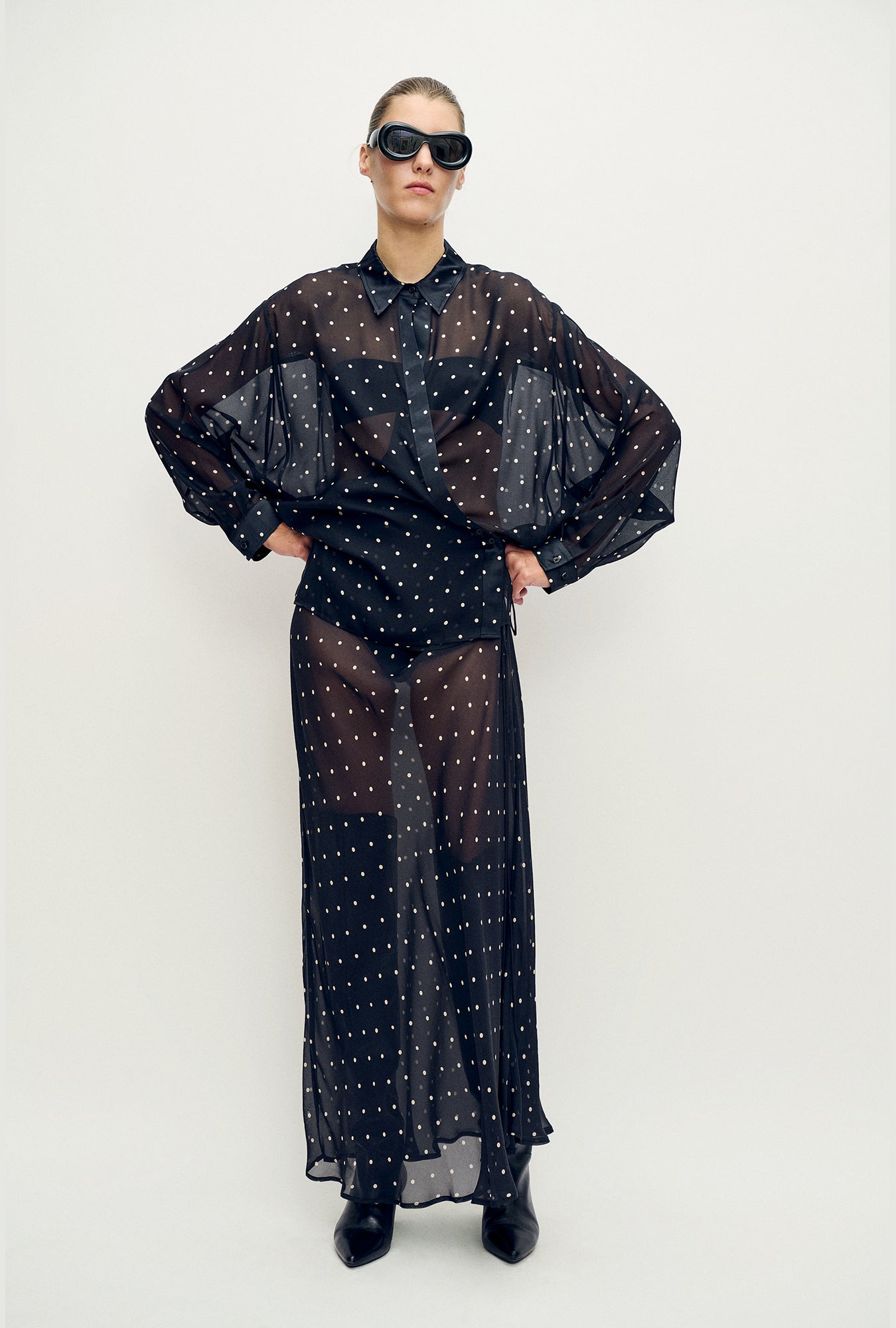 Long Bias Cut Skirt Small Polka Dot