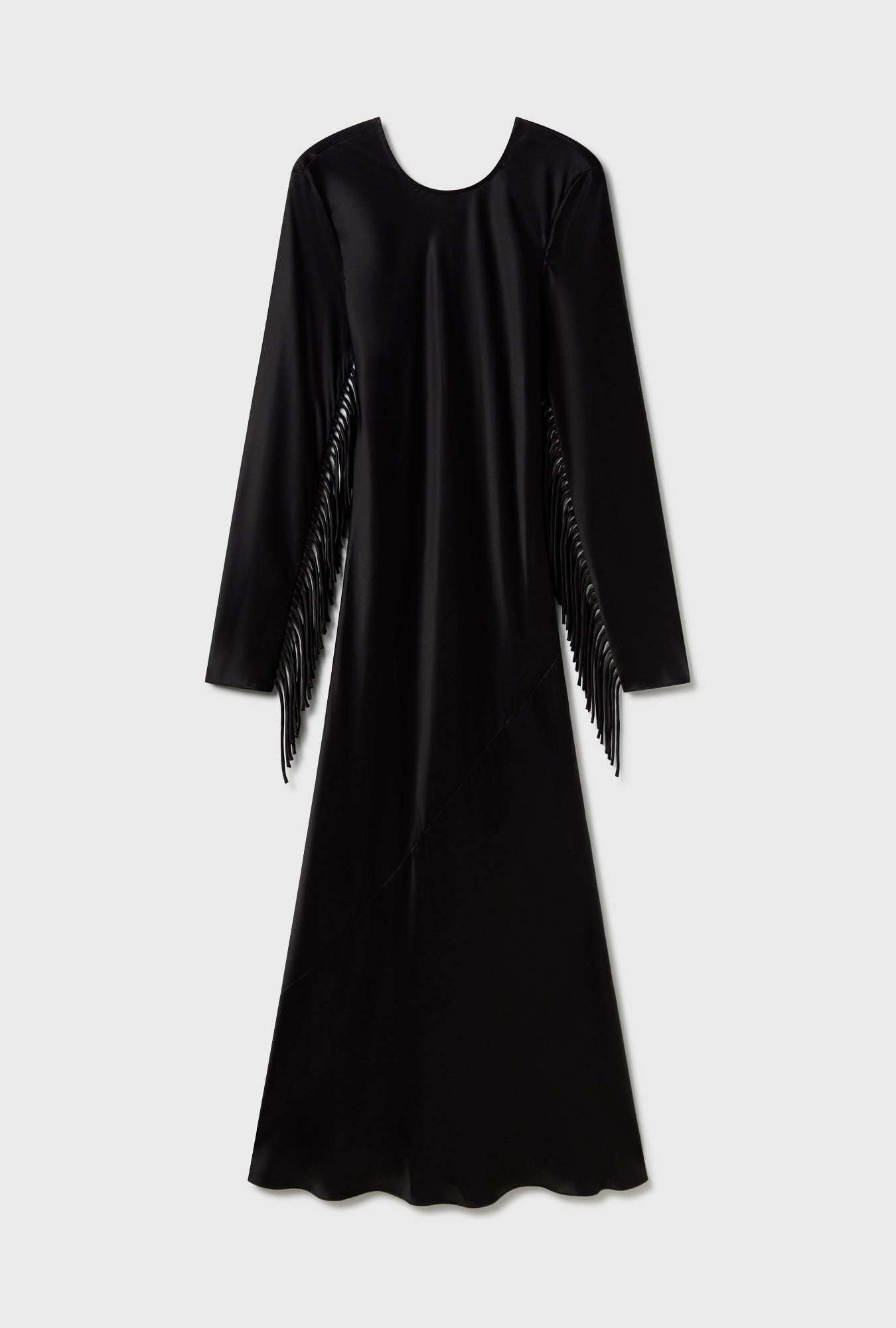 Fringe Full Sleeve Bias Dress Black