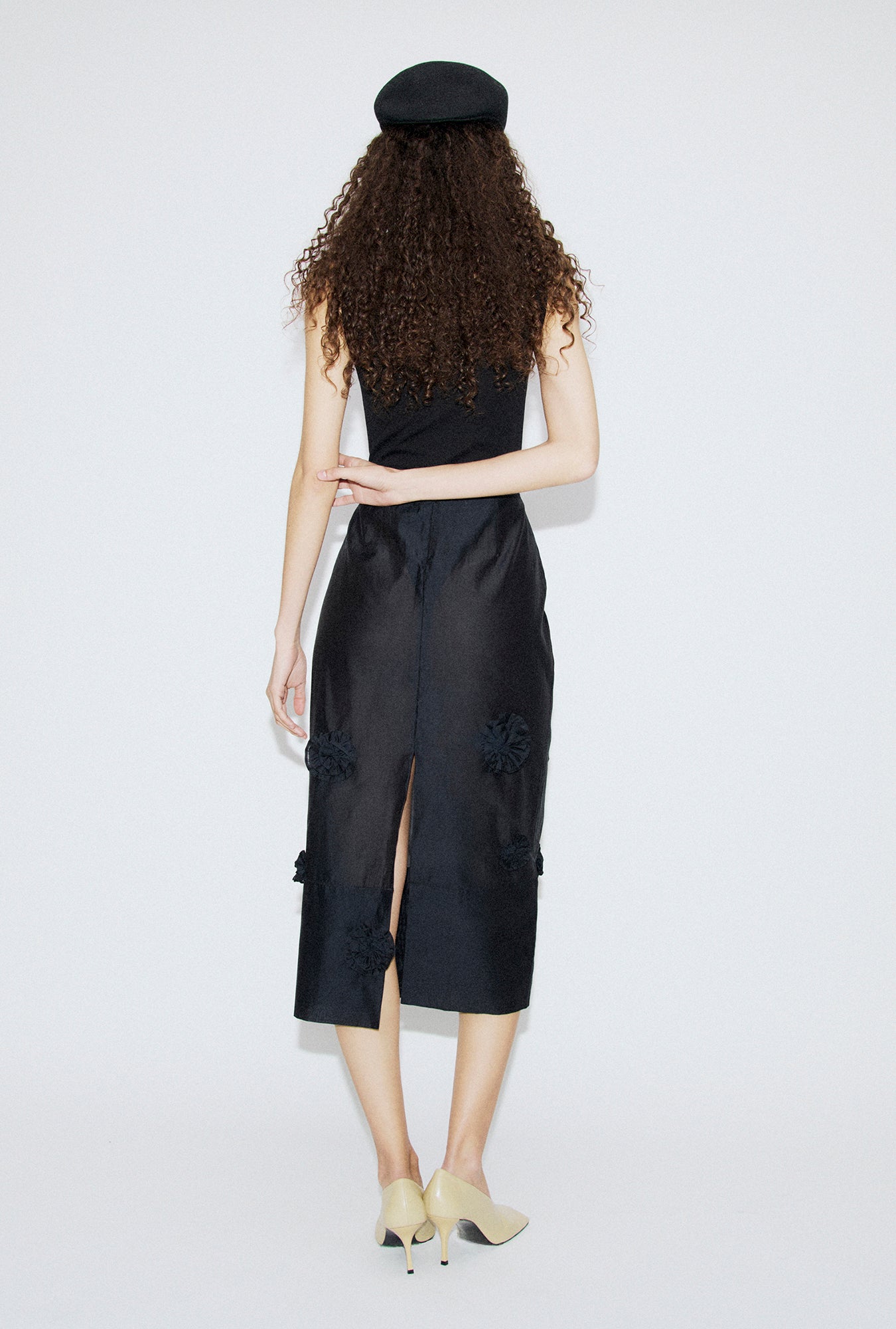 Cotton Silk Spectrum Skirt Black Flowers