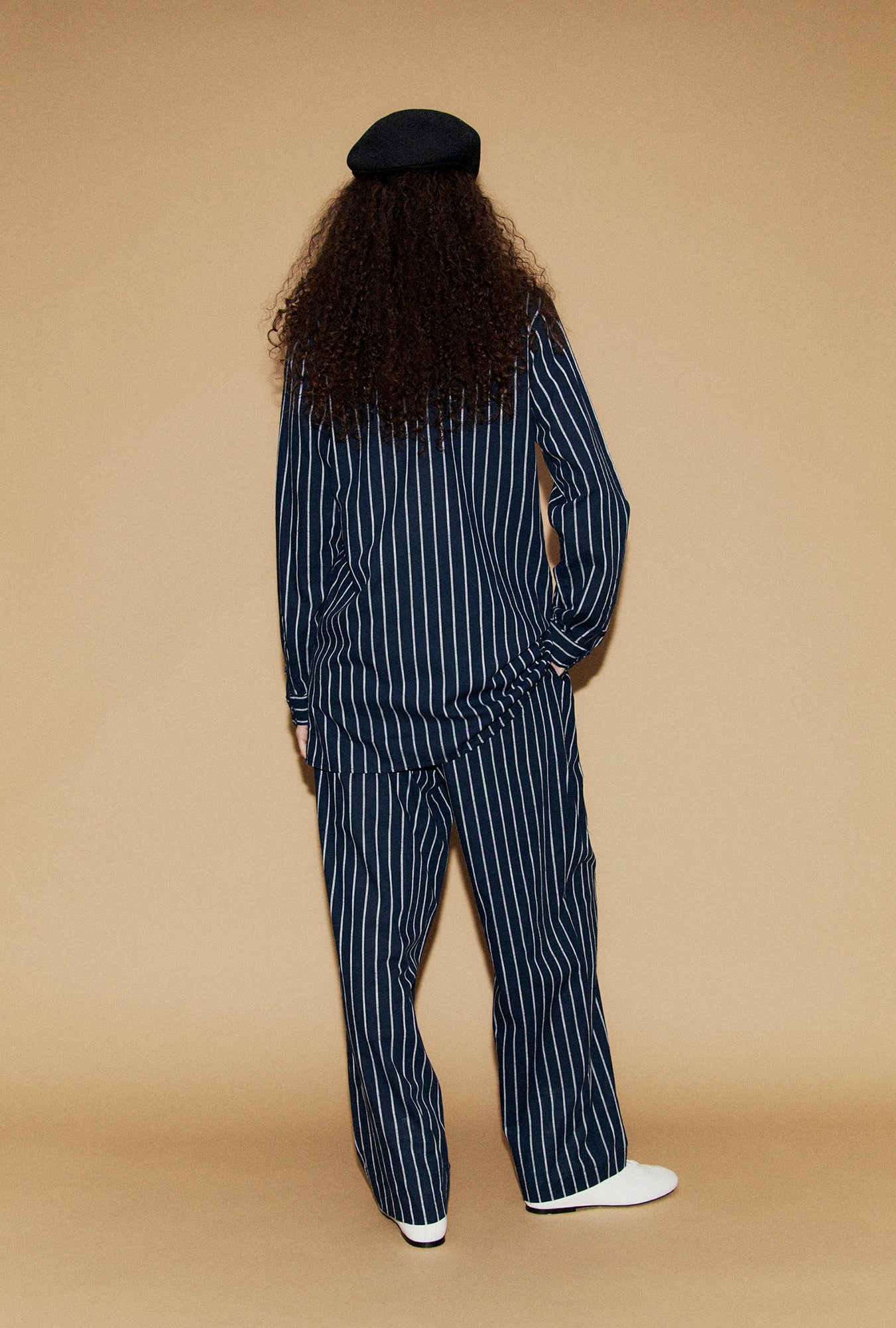 Cotton Slouch Pants Egret Stripe