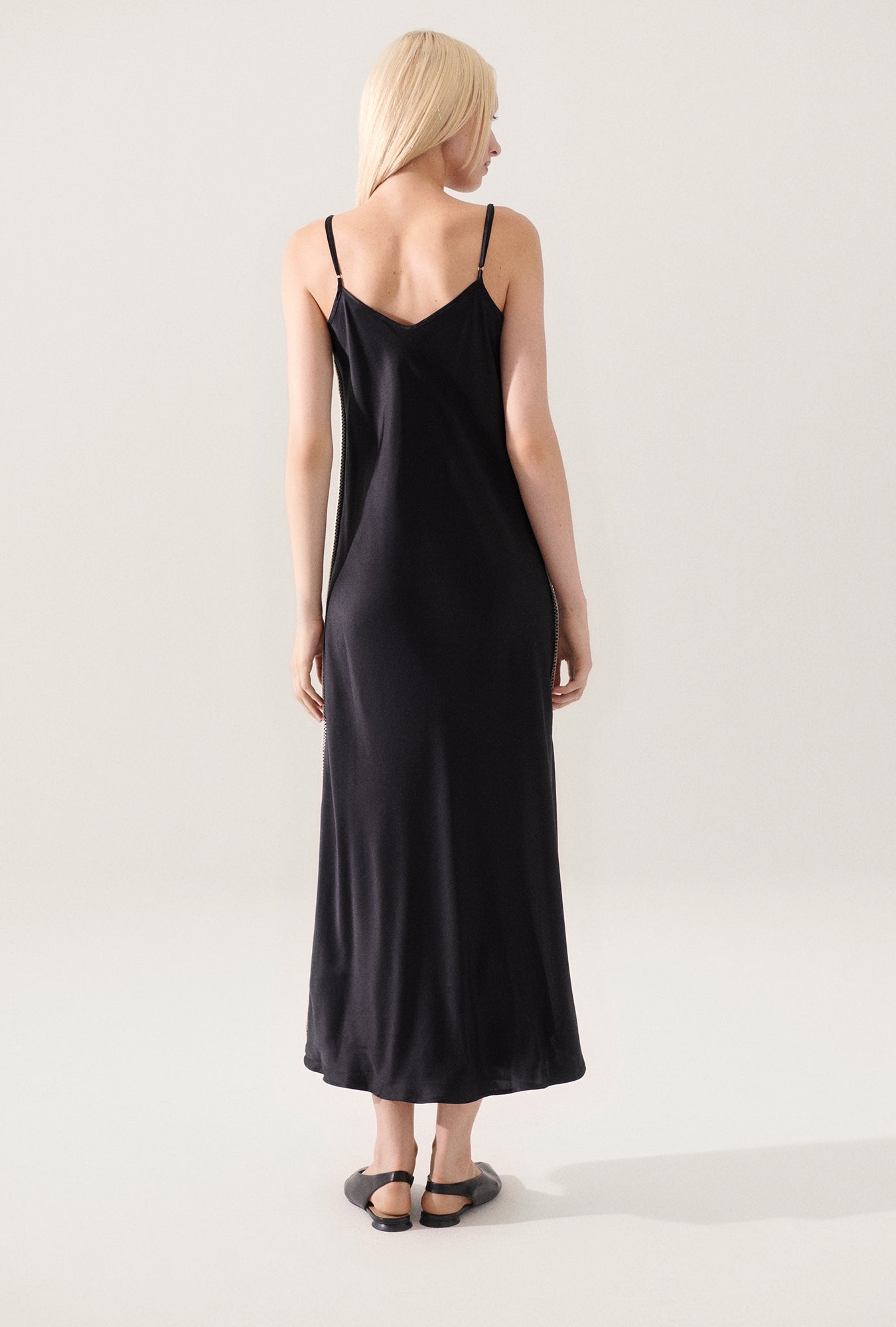 90S Slip Dress Blanket Stitch Black