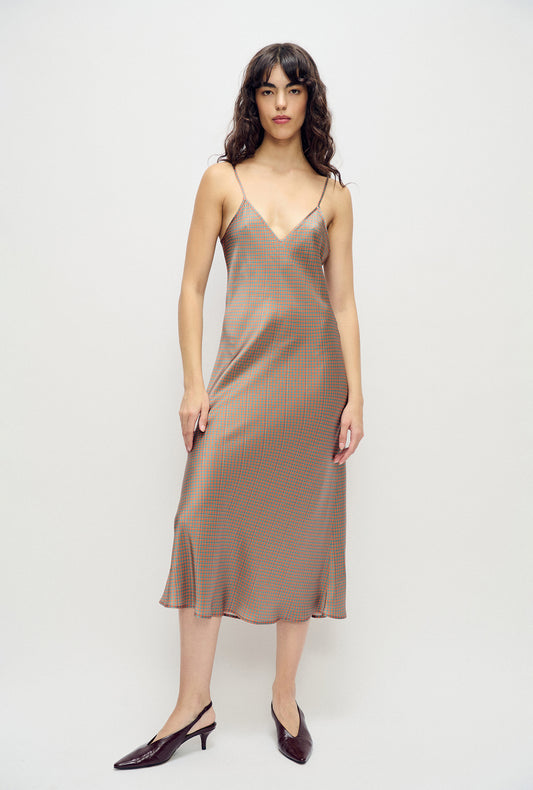 90s Slip Dress Micro Plaid