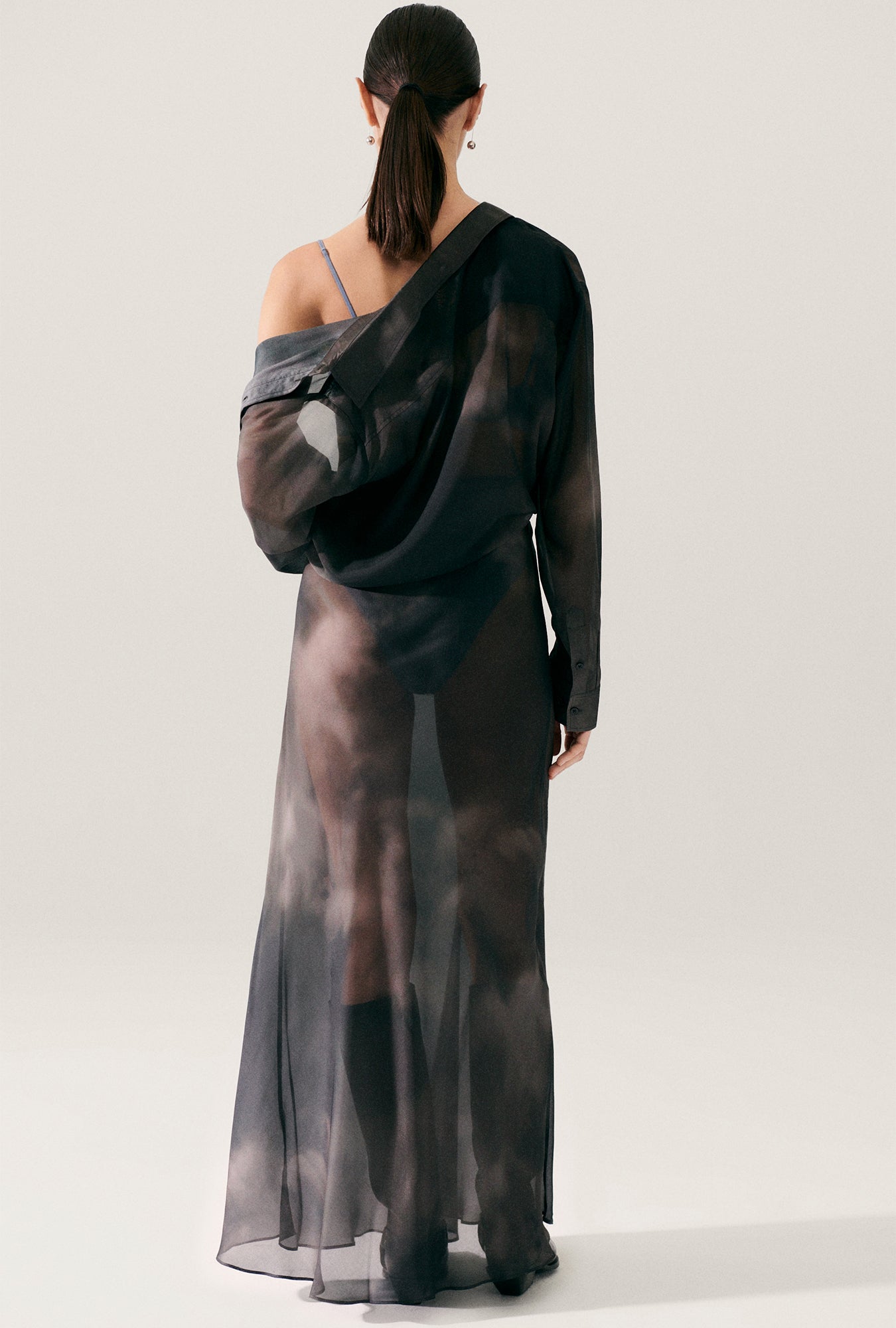 Chiffon Long Bias Cut Skirt Smoke