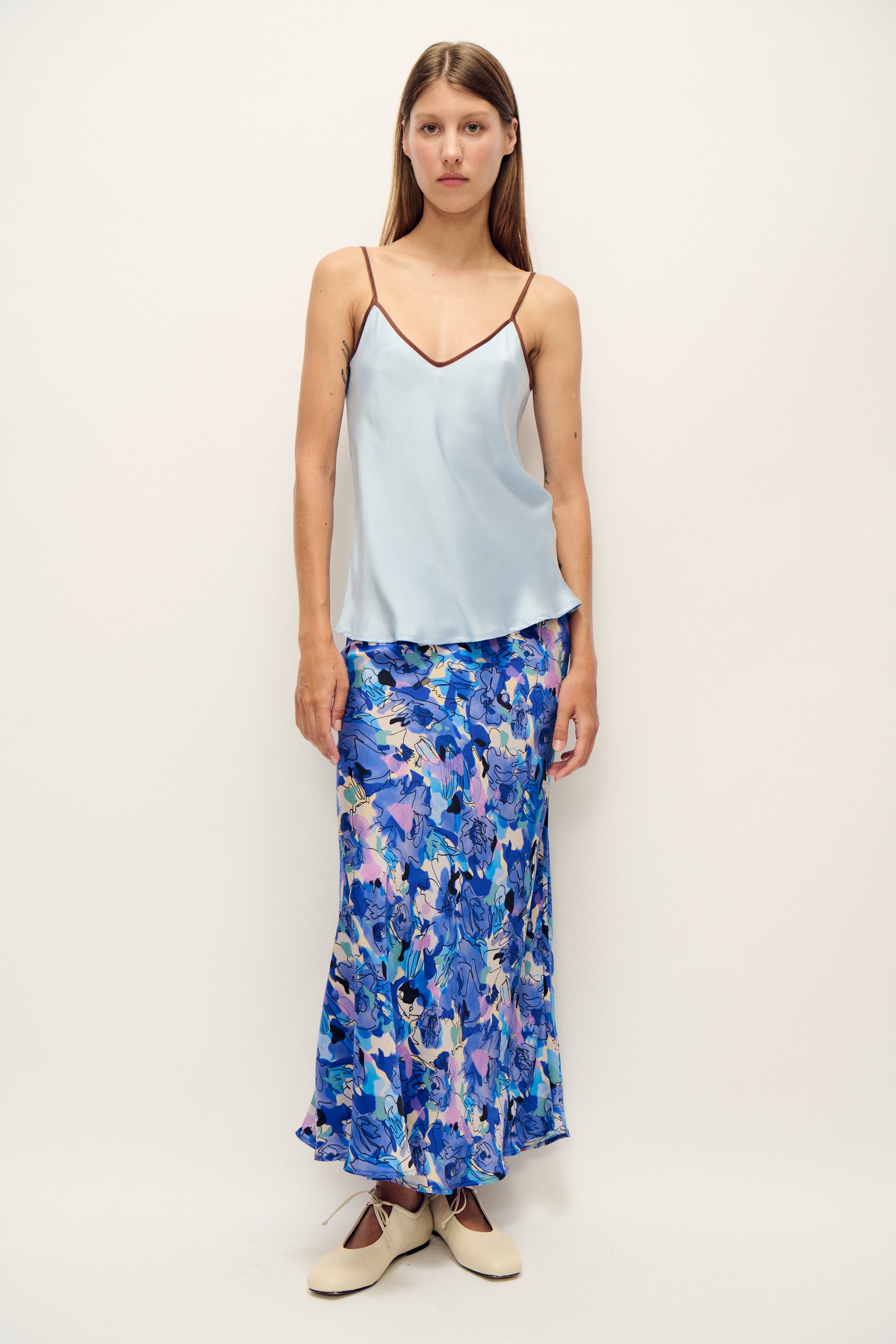Long Bias Cut Skirt Cornflower Floral