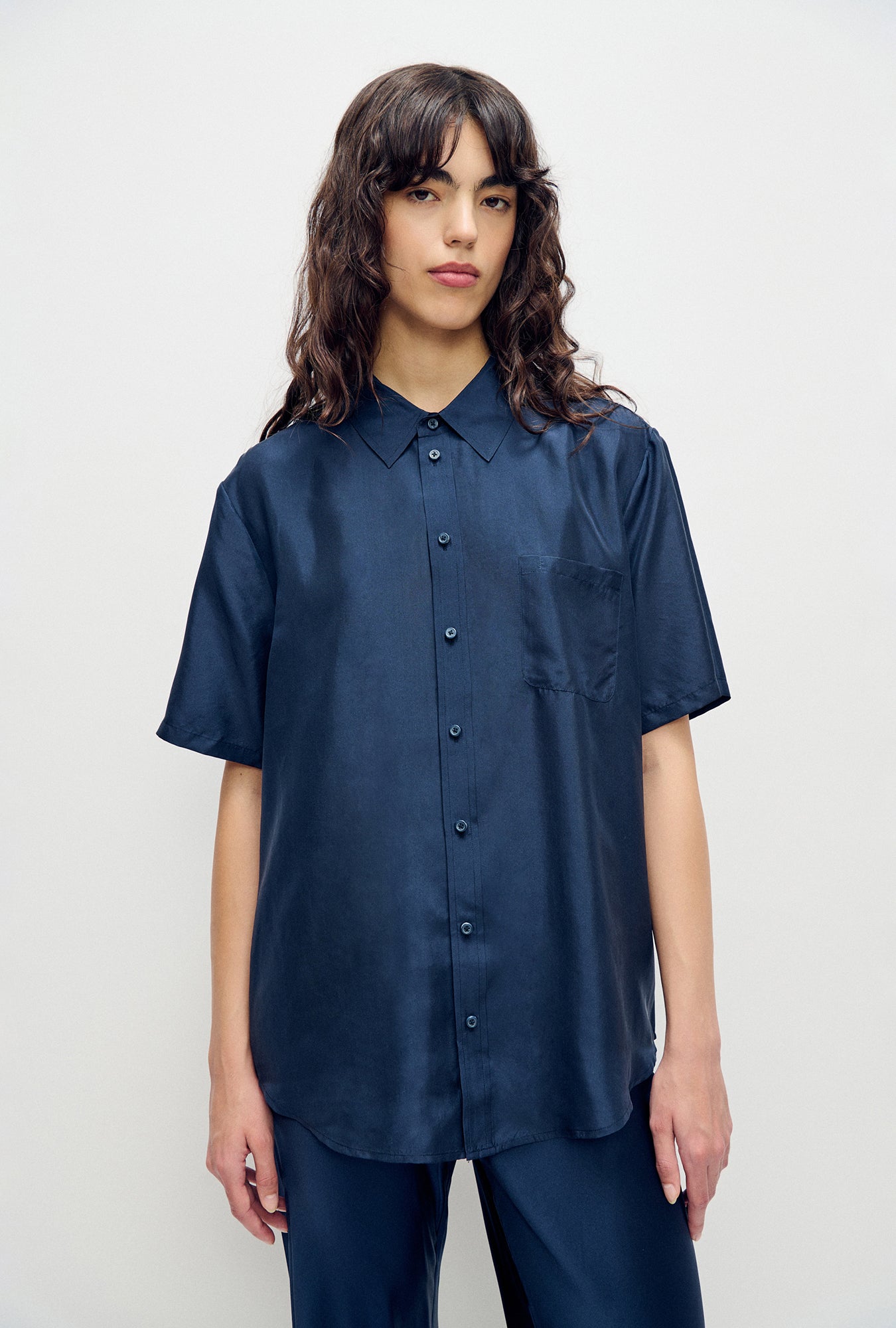 Habotai Short Sleeve Boyfriend Shirt Midnight