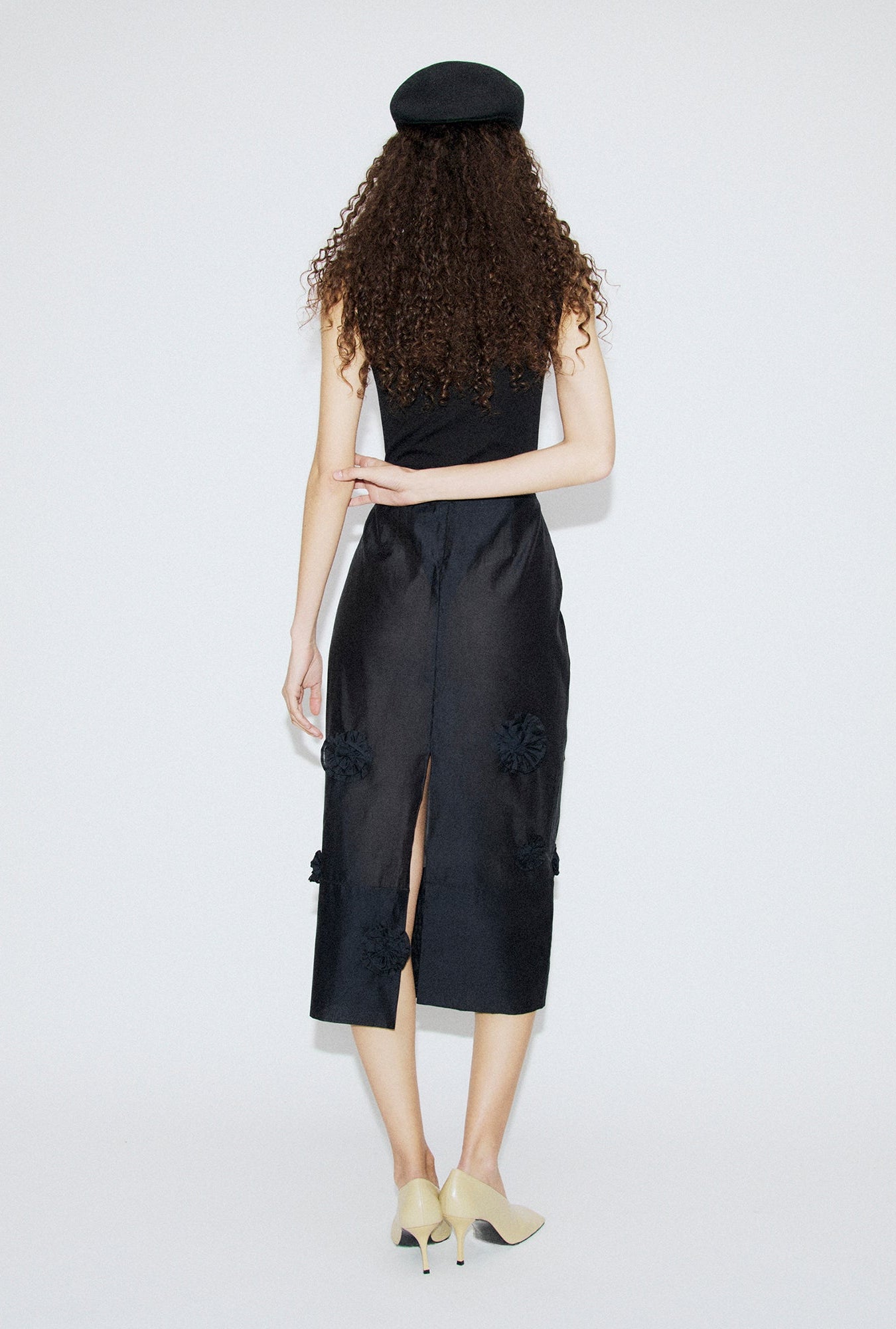 Cotton Silk Spectrum Skirt Black Flowers