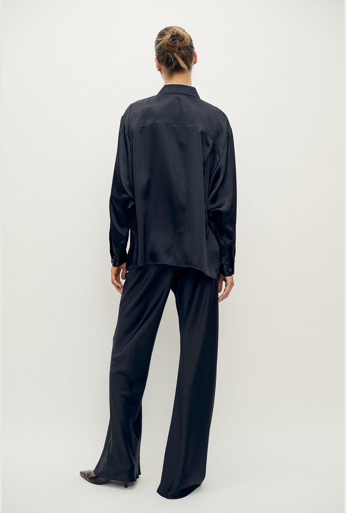Silk Bias Cut Pants Black