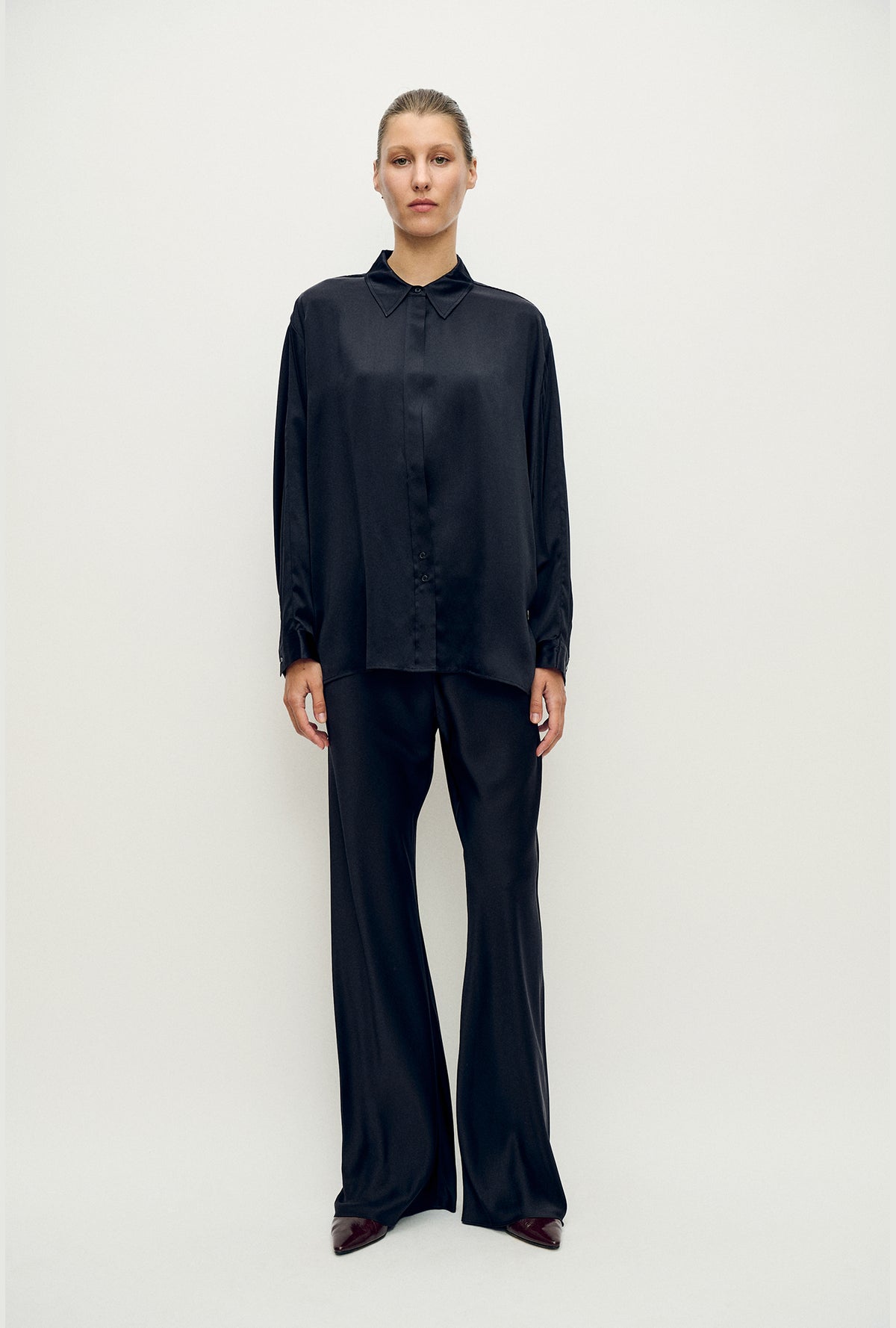 Silk Bias Cut Pants Black