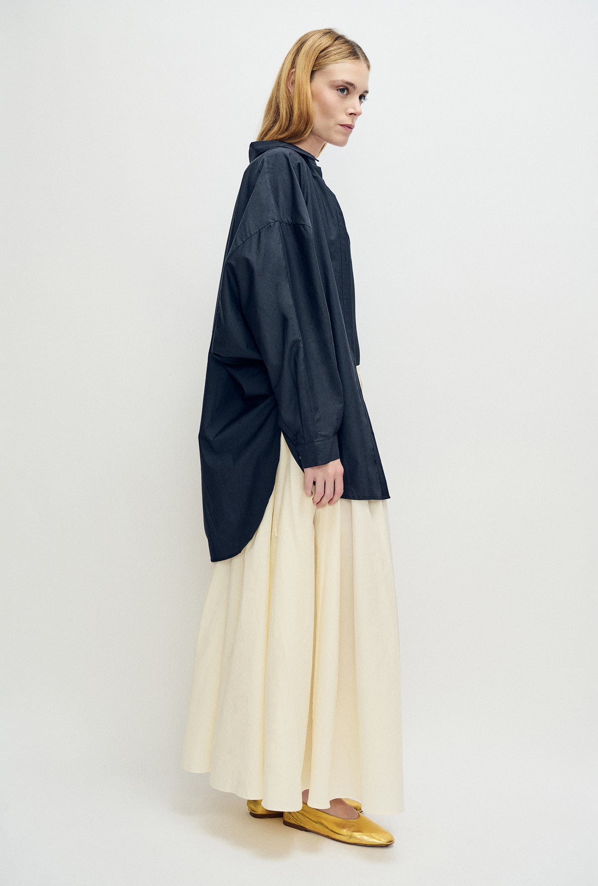 Cotton Silk Round Shirt Black