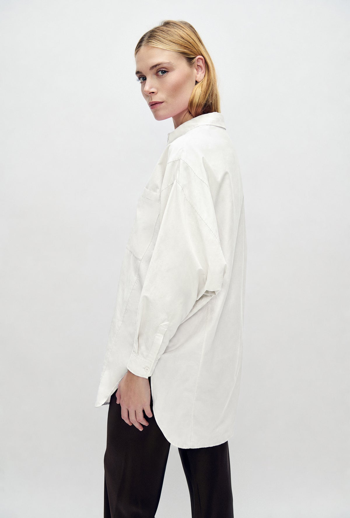 Cotton Silk Round Shirt White