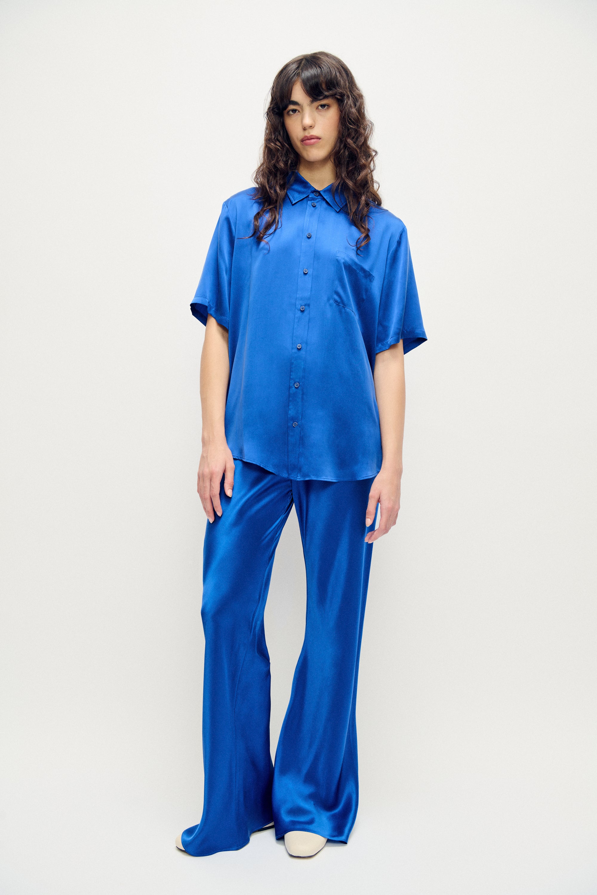 SHORT SLEEVE BOYFRIEND SHIRT WEDGWOOD