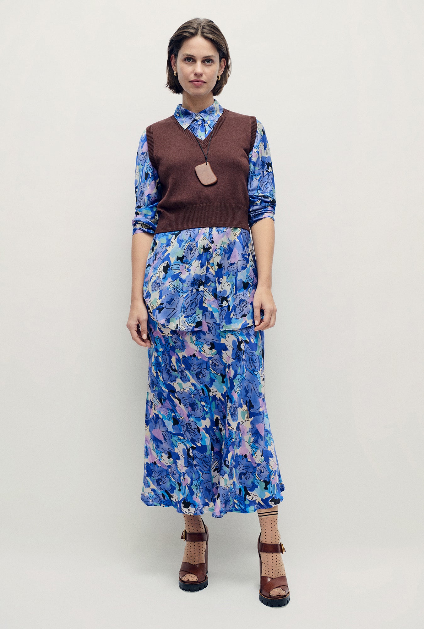 Long Bias Cut Skirt Cornflower Floral