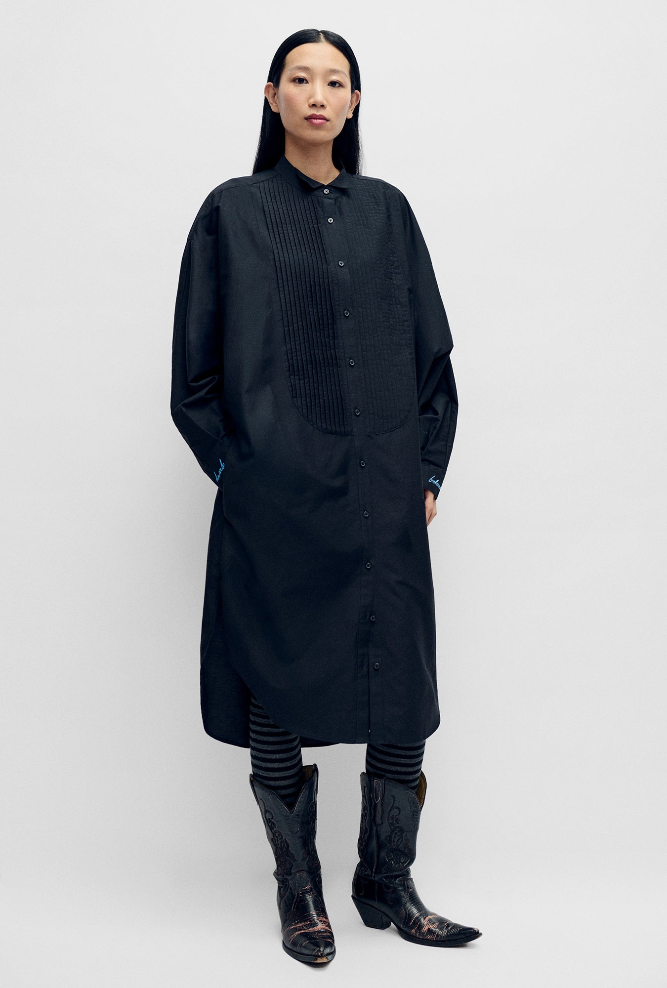 Round Tux Shirt Dress Black