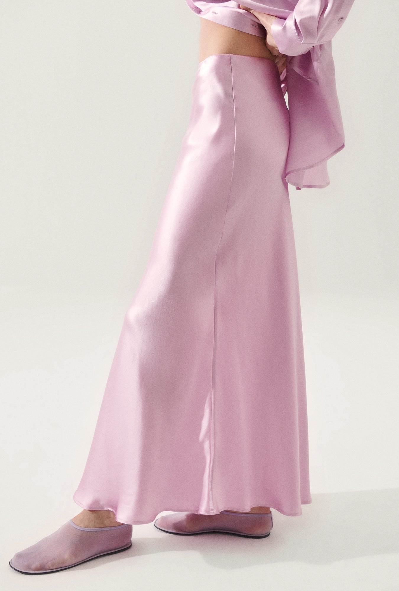 Long Bias Cut Skirt Lilac