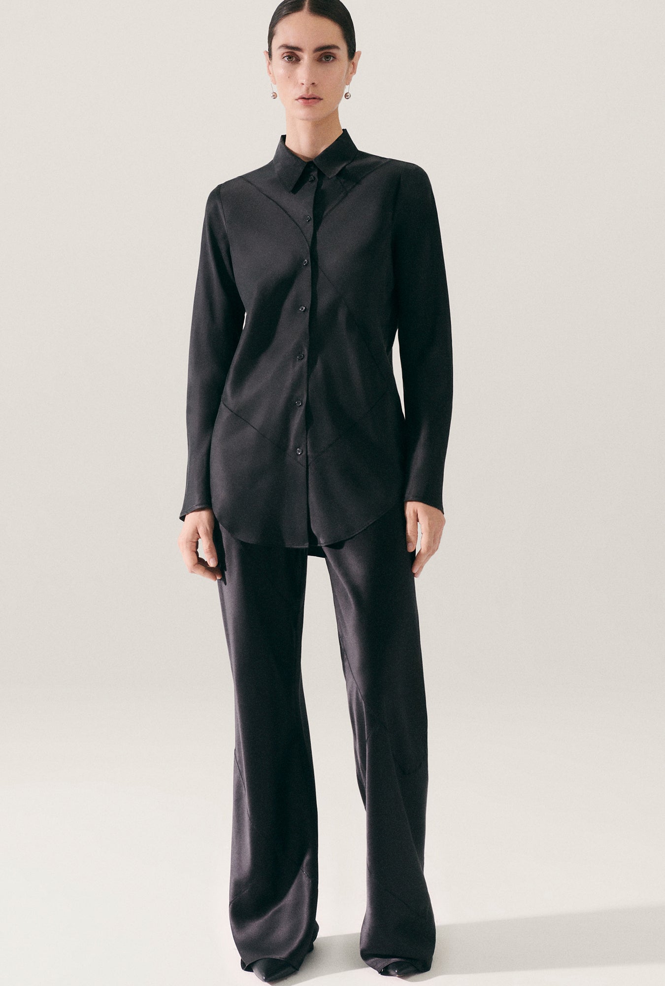 Splice Bias Cut Shirt Black