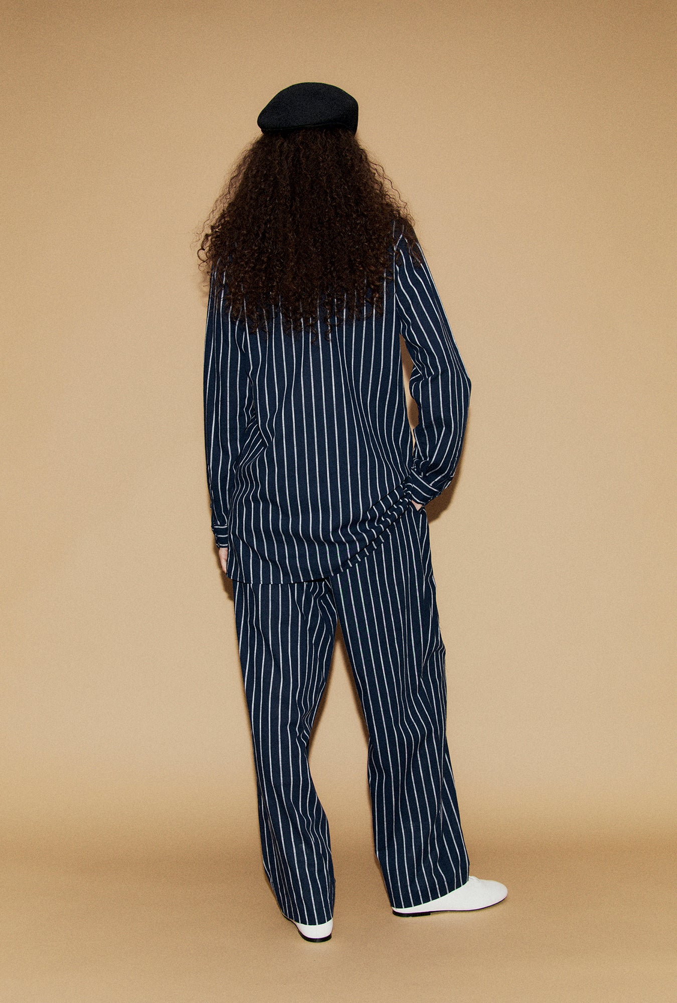 Cotton Relaxed Blazer Egret Stripe