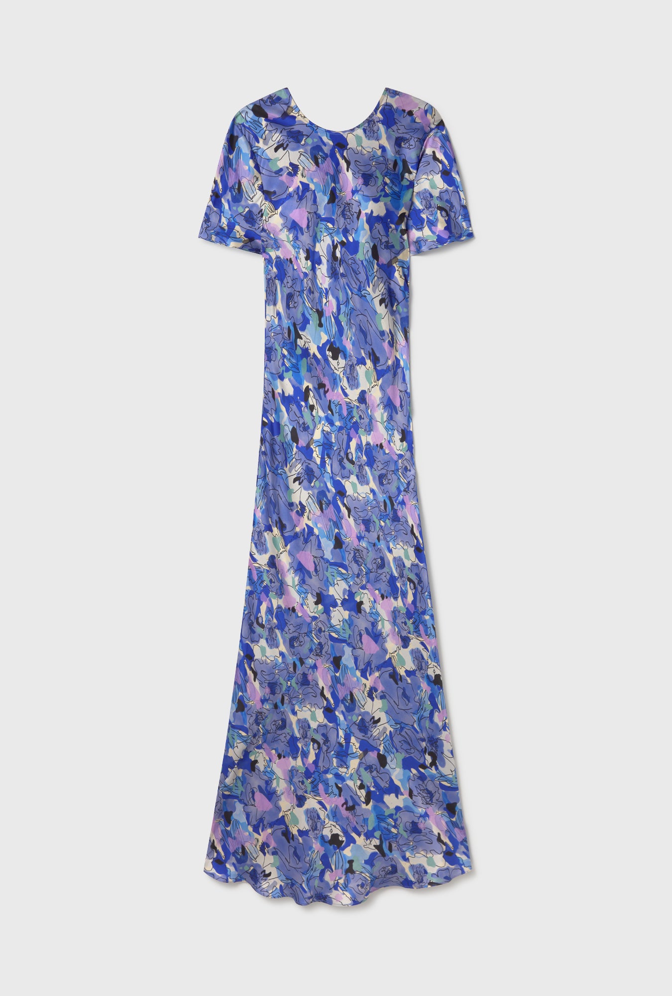 Short Sleeve Bias Dress Cornflower Floral