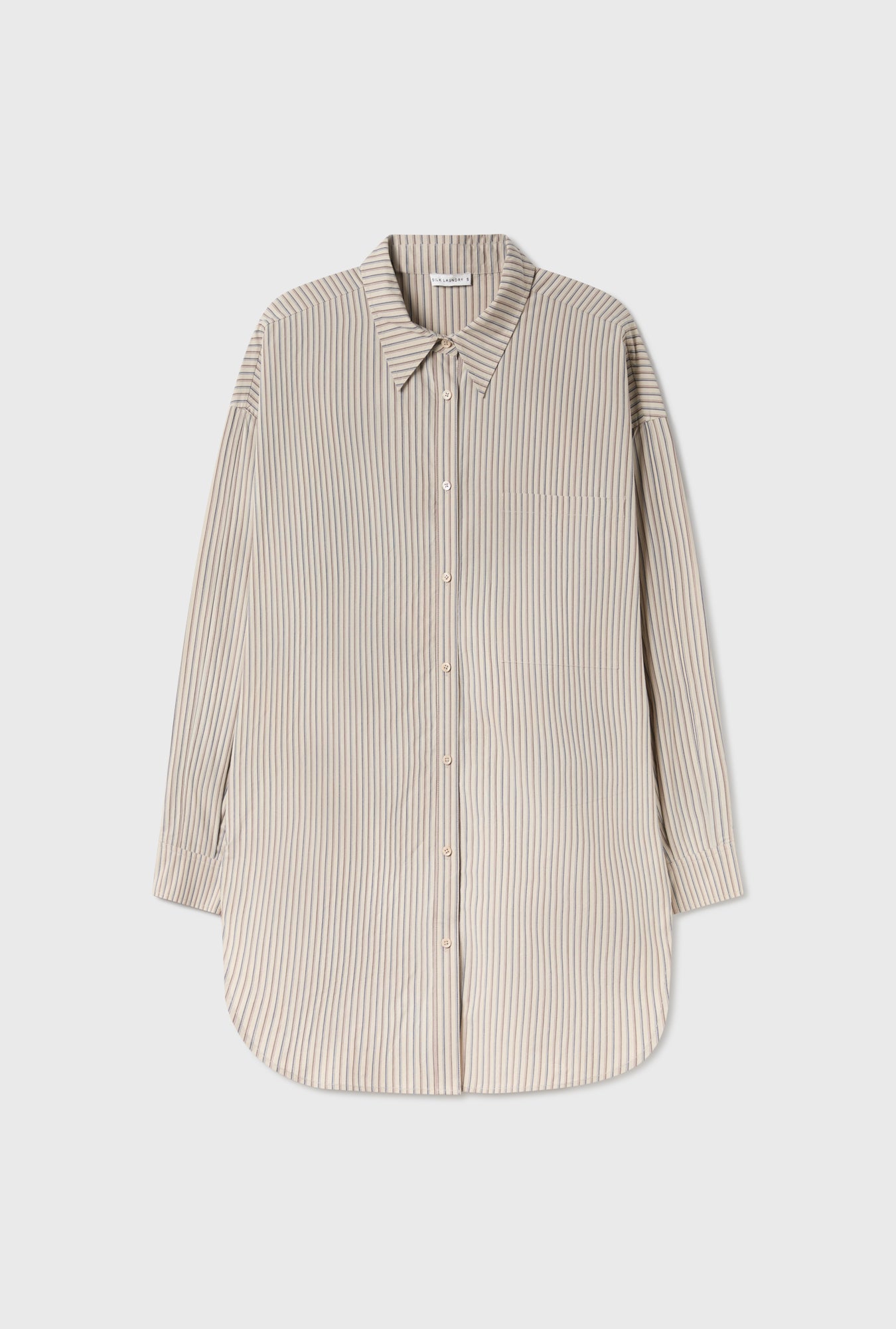Cotton Round Shirt Slate Stripe