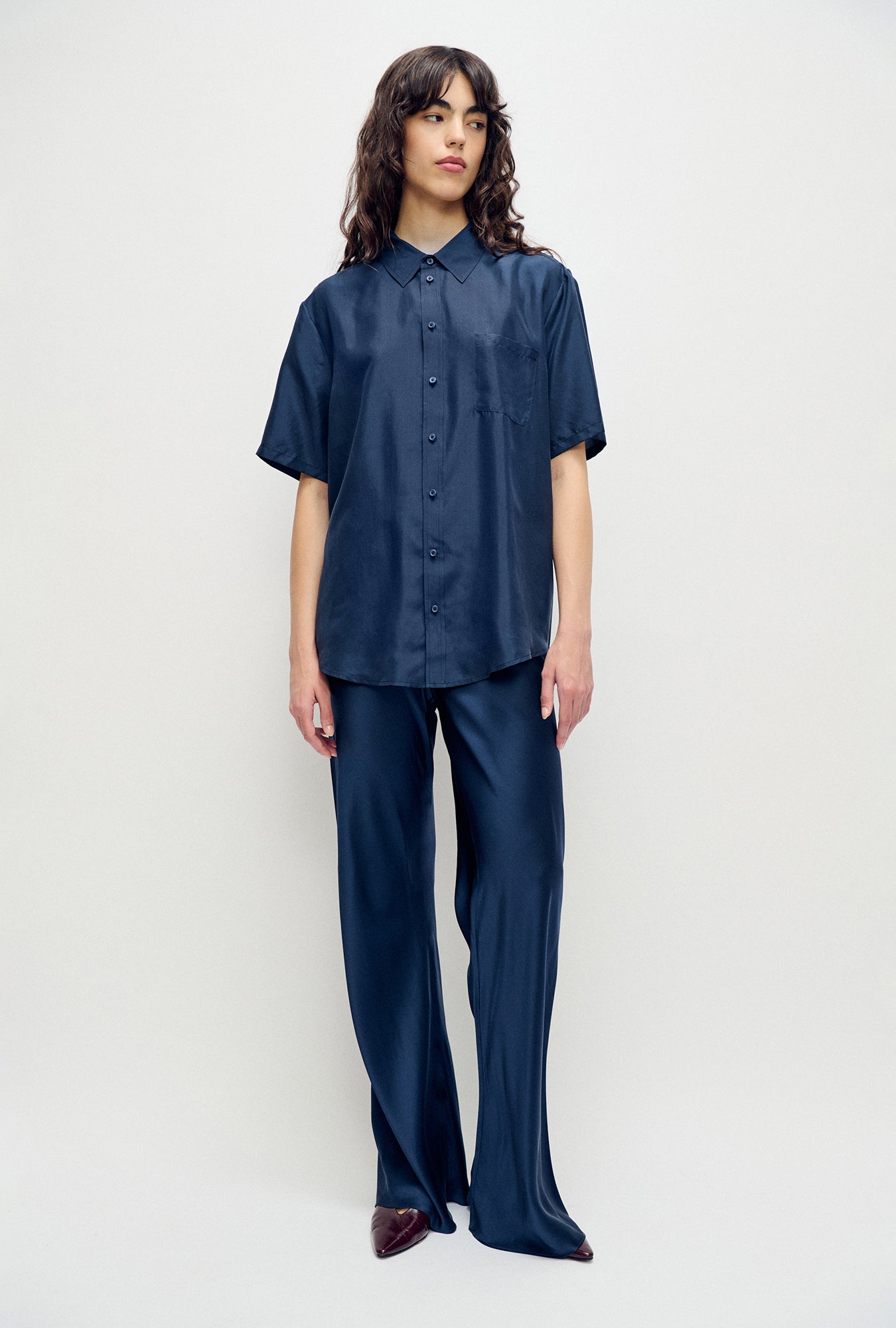 Habotai Short Sleeve Boyfriend Shirt Midnight