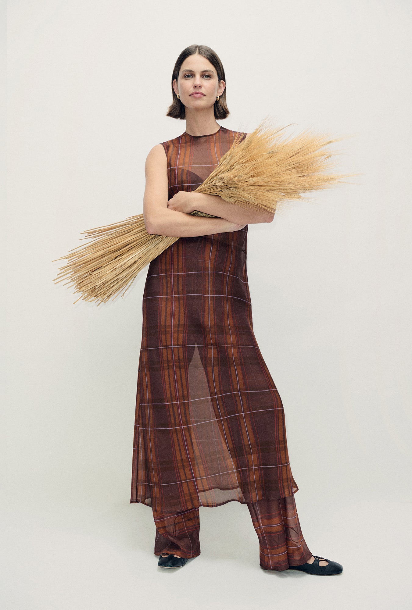 Chiffon Rasa Dress Root Plaid