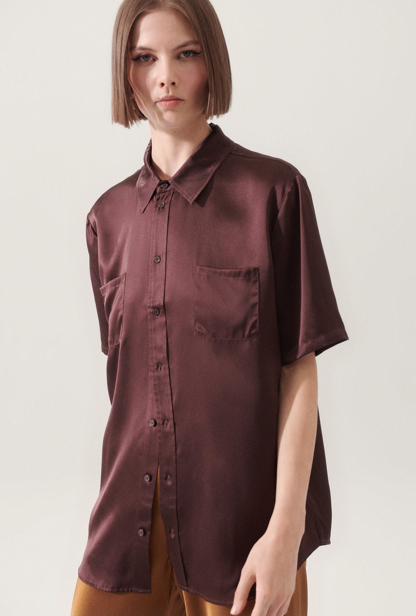 Short Sleeve Boyfriend Shirt Cacao
