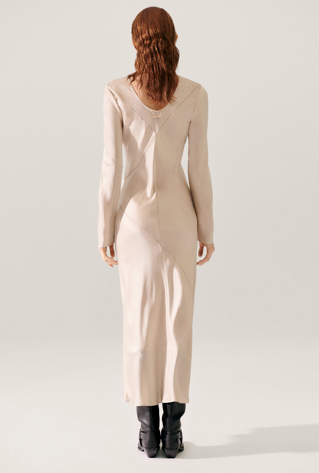 Splice Full Sleeve Bias Dress Hazelnut
