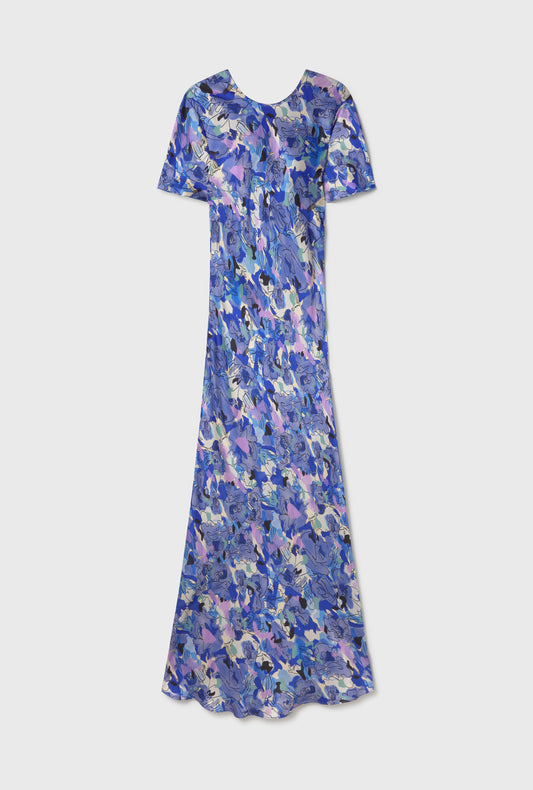 SHORT SLEEVE BIAS DRESS CORNFLOWER FLORAL