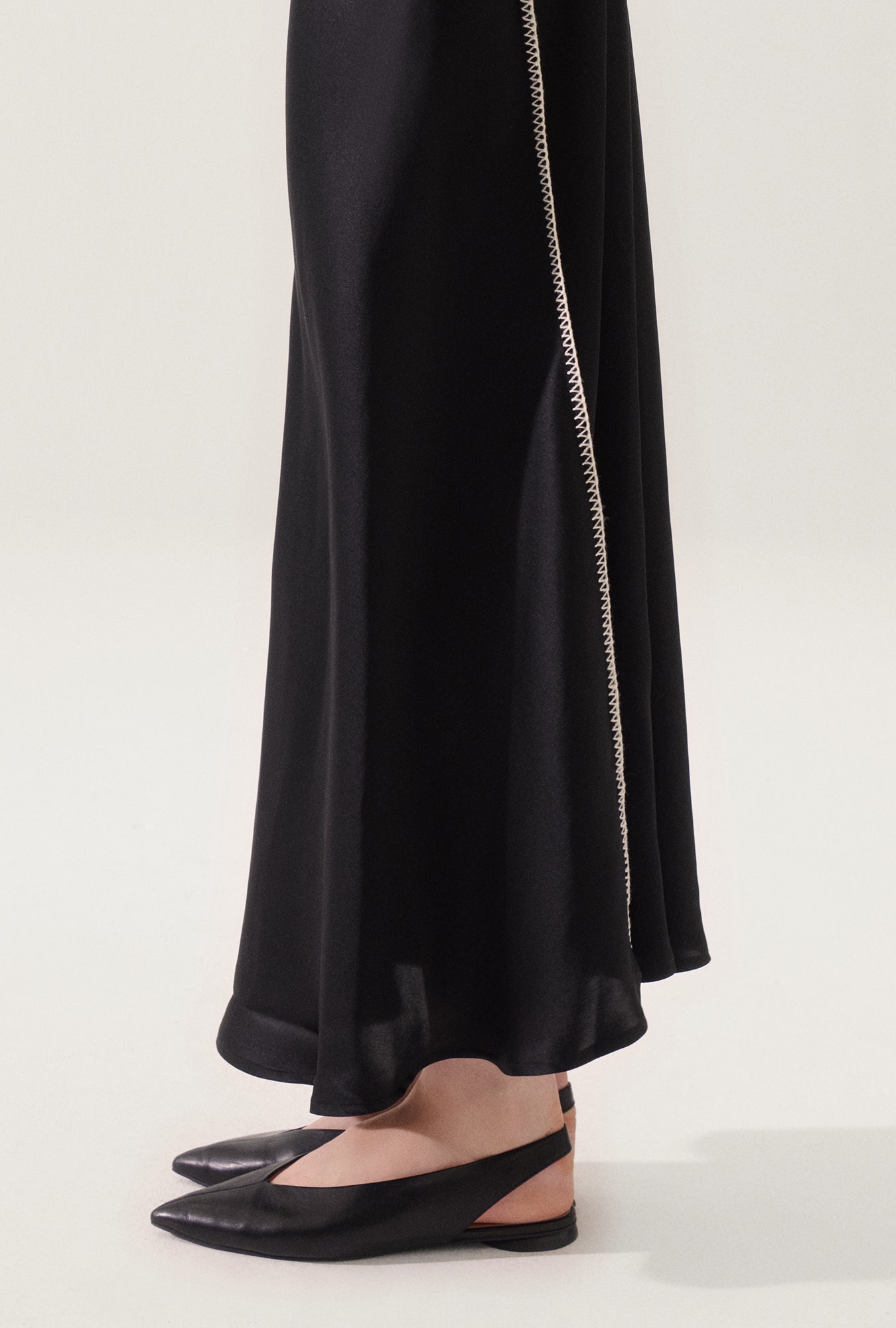 Long Bias Cut Skirt Blanket Stitch Black