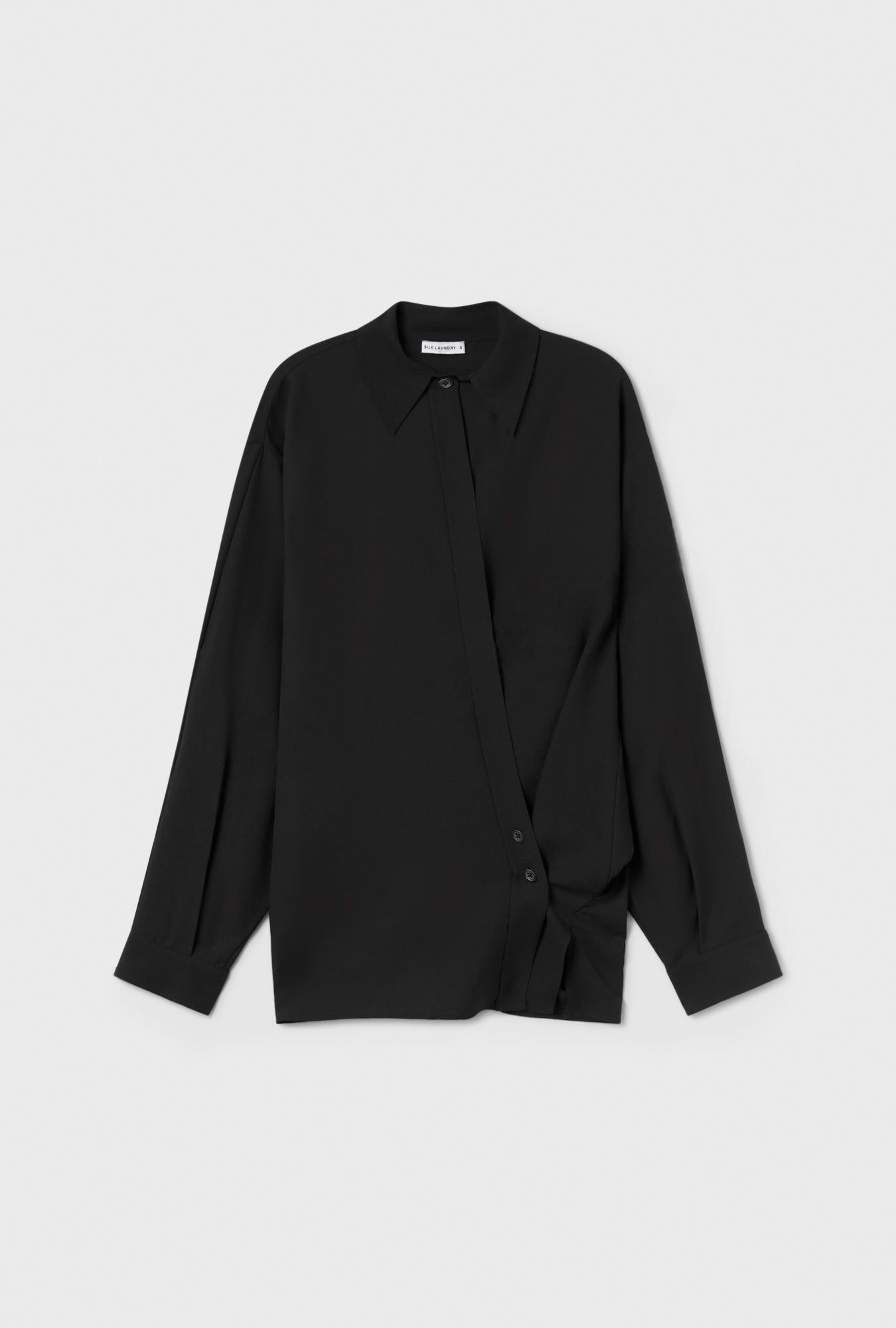 Wool Silk Crossover Shirt Black